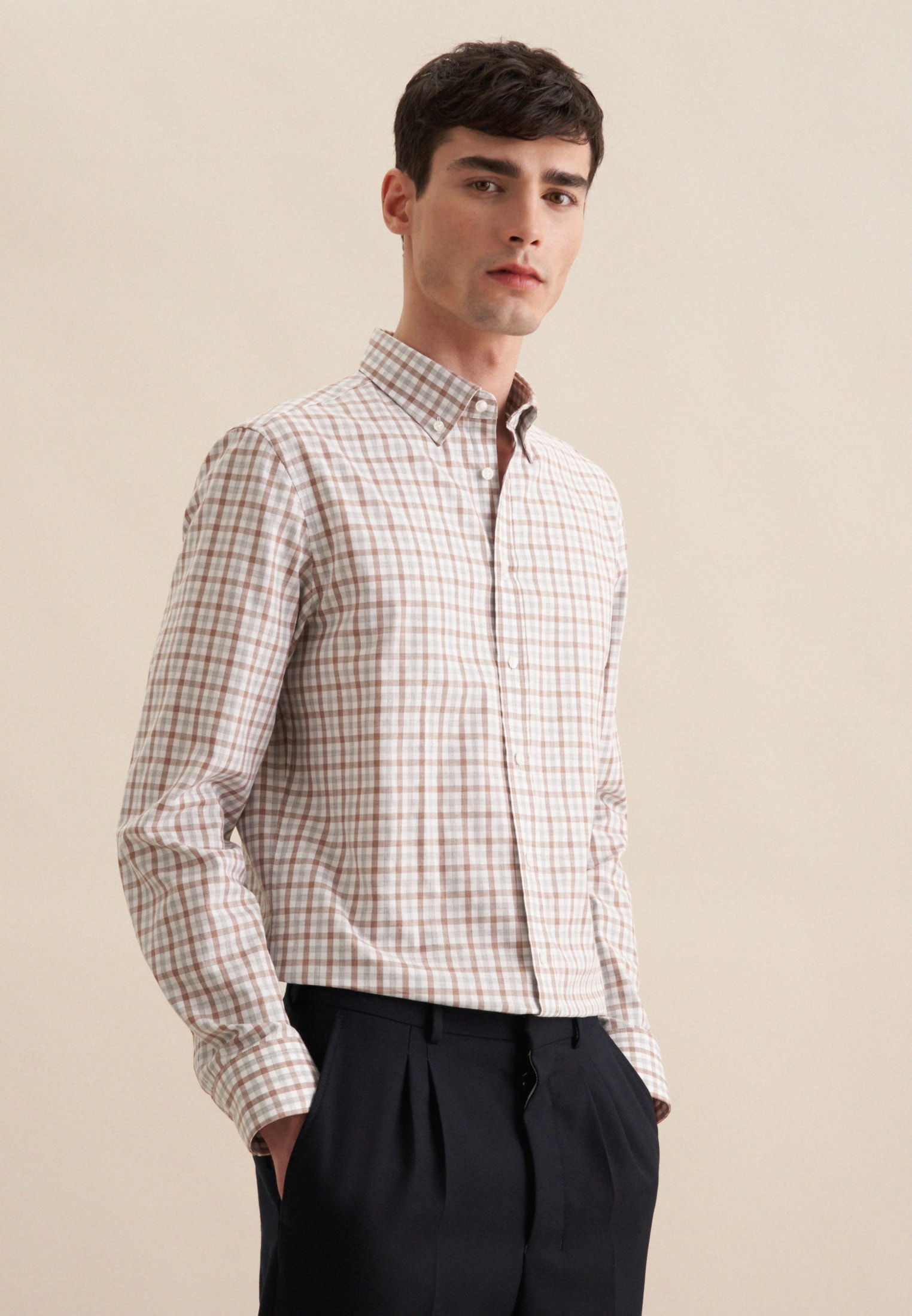 Image of seidensticker Flanellhemd "Slim" Slim 1/1 Button-Down-Kragen Karo