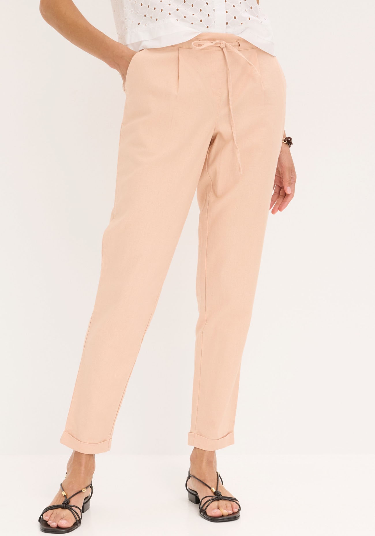 bonprix Pantalon en lin »Leinenhose«  aus Leinen und Baumwolle, Regular Fit, mit elastischem Gummibund