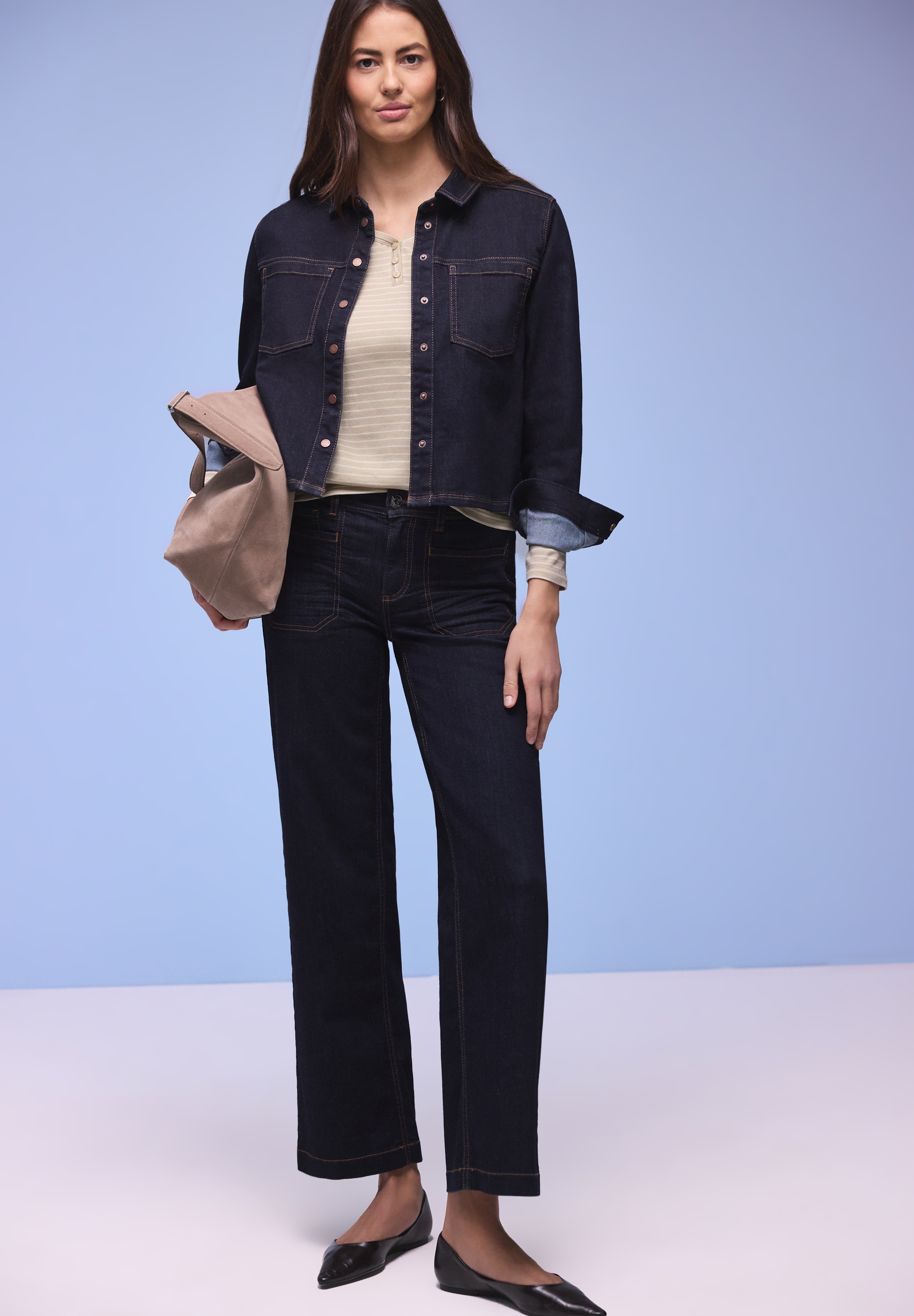 STREET ONE T-shirt à manches longues im Streifen-Design und mit V-Ausschnitt