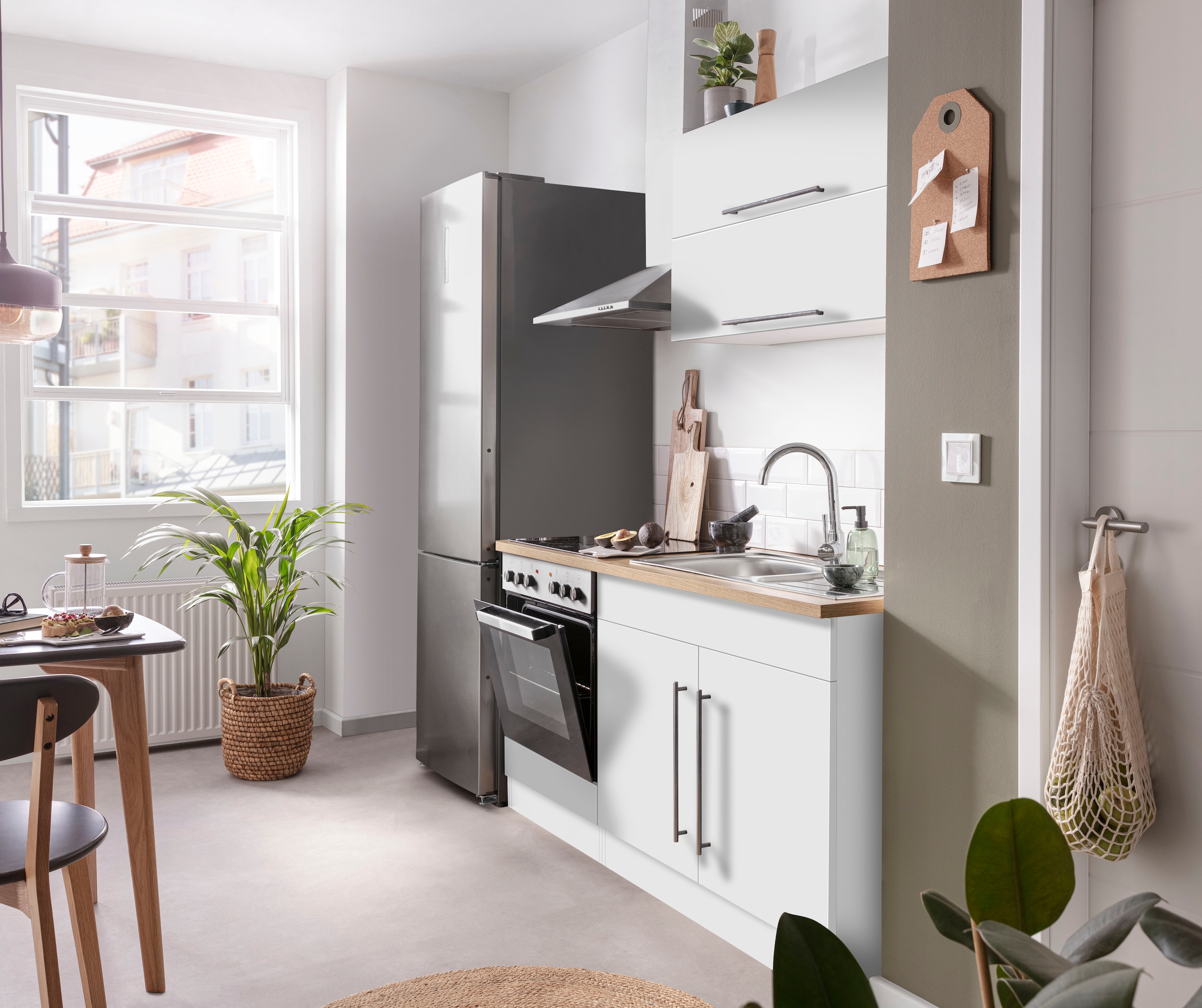 KOCHSTATION Kitchenette »KS-Samos« largeur 160 cm, au choix avec appareils électriques et plaque vitrocéramique
