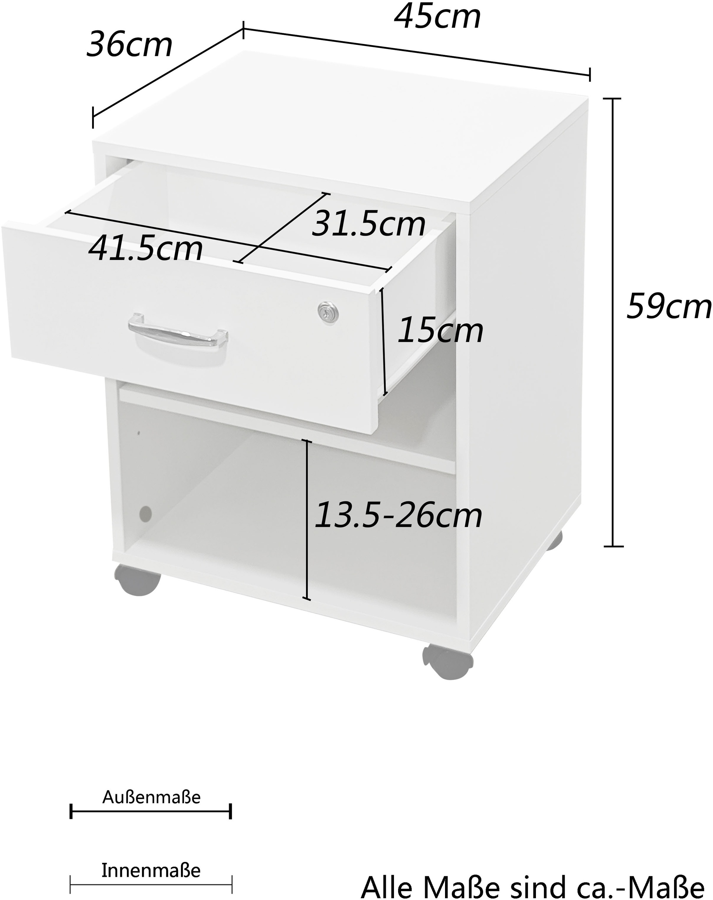 INOSIGN Rollcontainer »Dranoel«, Bürocontainer, abschliessbar, Metallgriff, Breite 45 cm