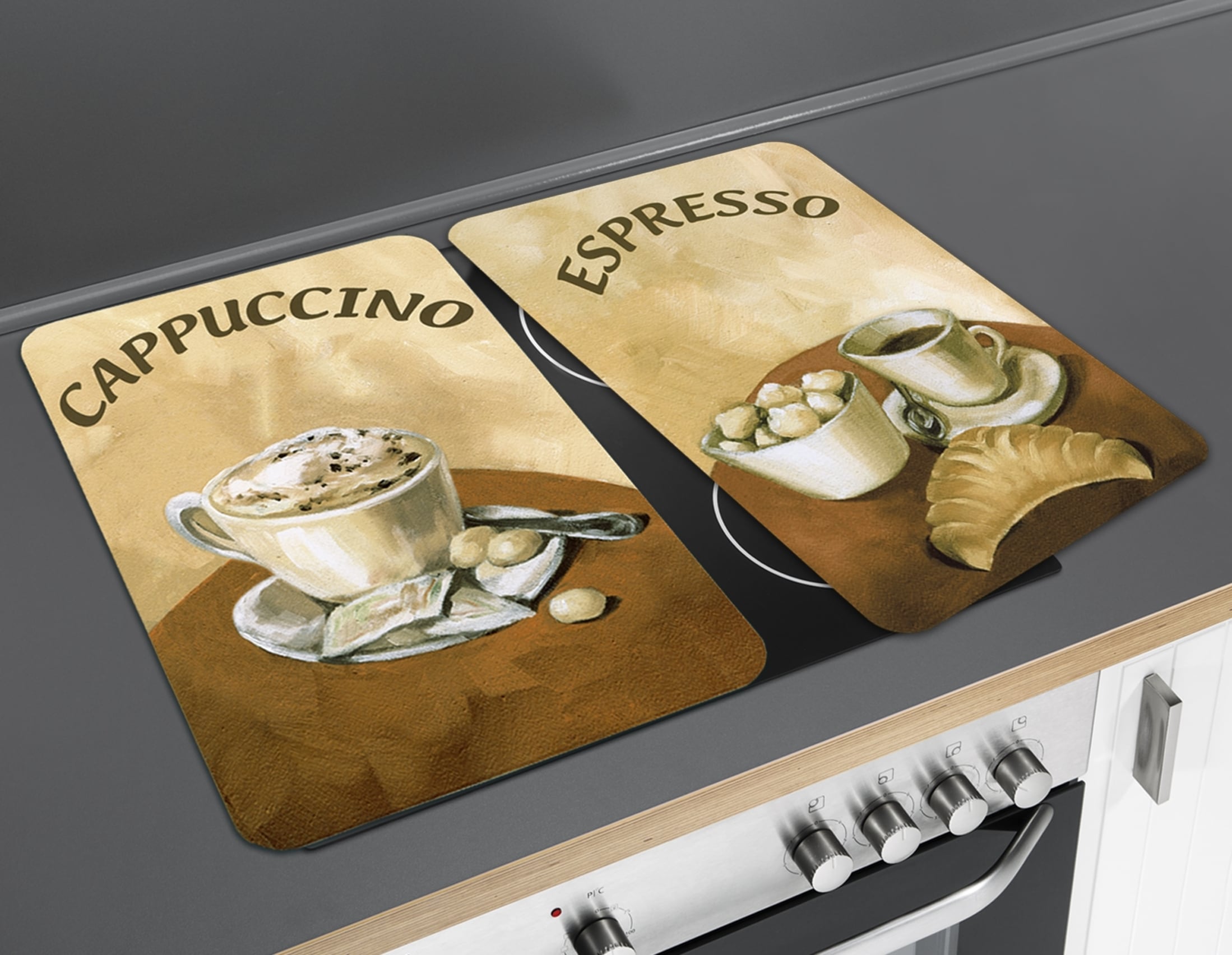 WENKO Herd-Abdeckplatte »Universal Modell Kaffee«, (Set, 2 tlg.), Herdabdeckung für alle Herdarten, kratzfest, mit rutschfesten Füssen