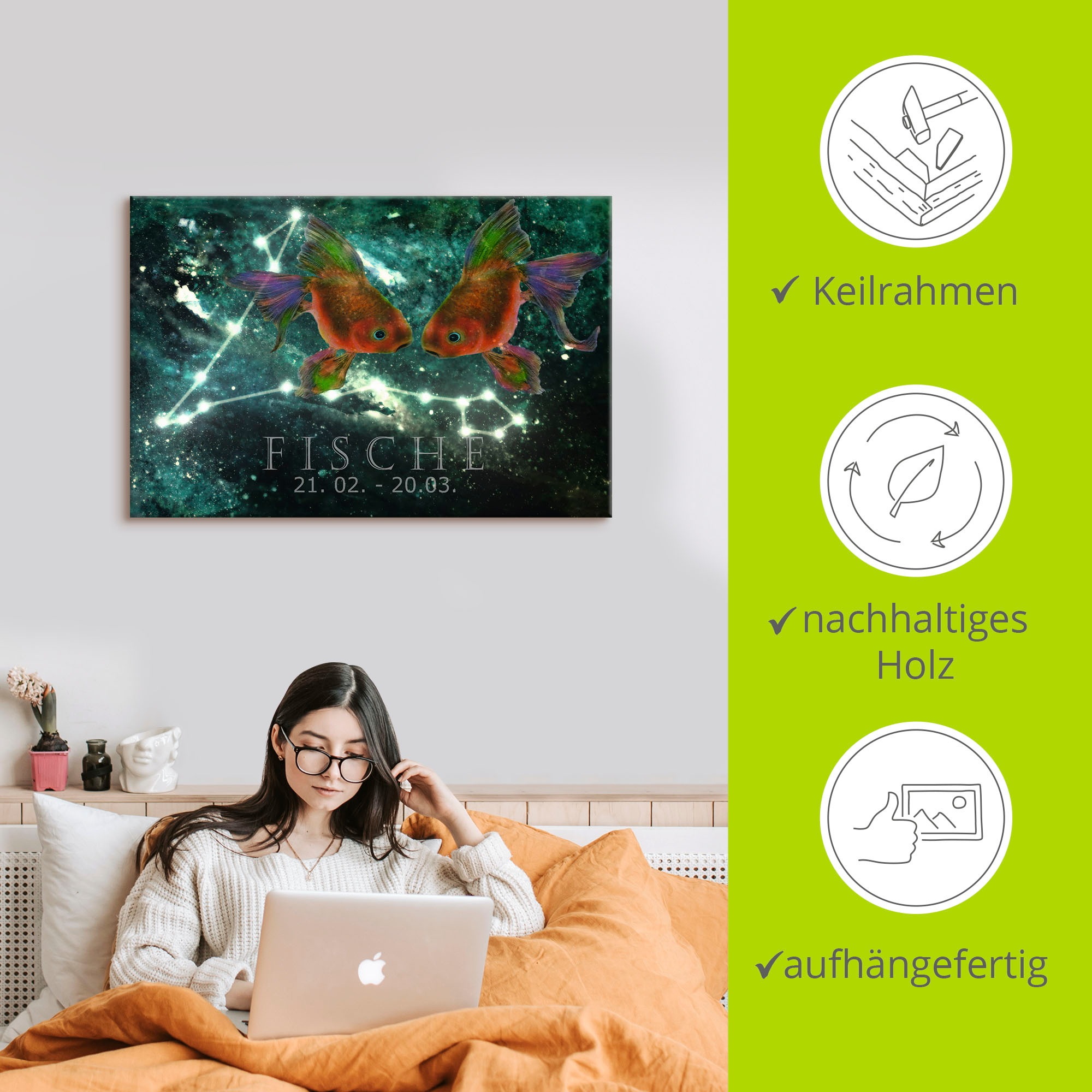 Artland Wandbild »Sternzeichen - Fische«, Bilder von Sternzeichen, (1 St.), als Leinwandbild, Poster in verschied. Grössen