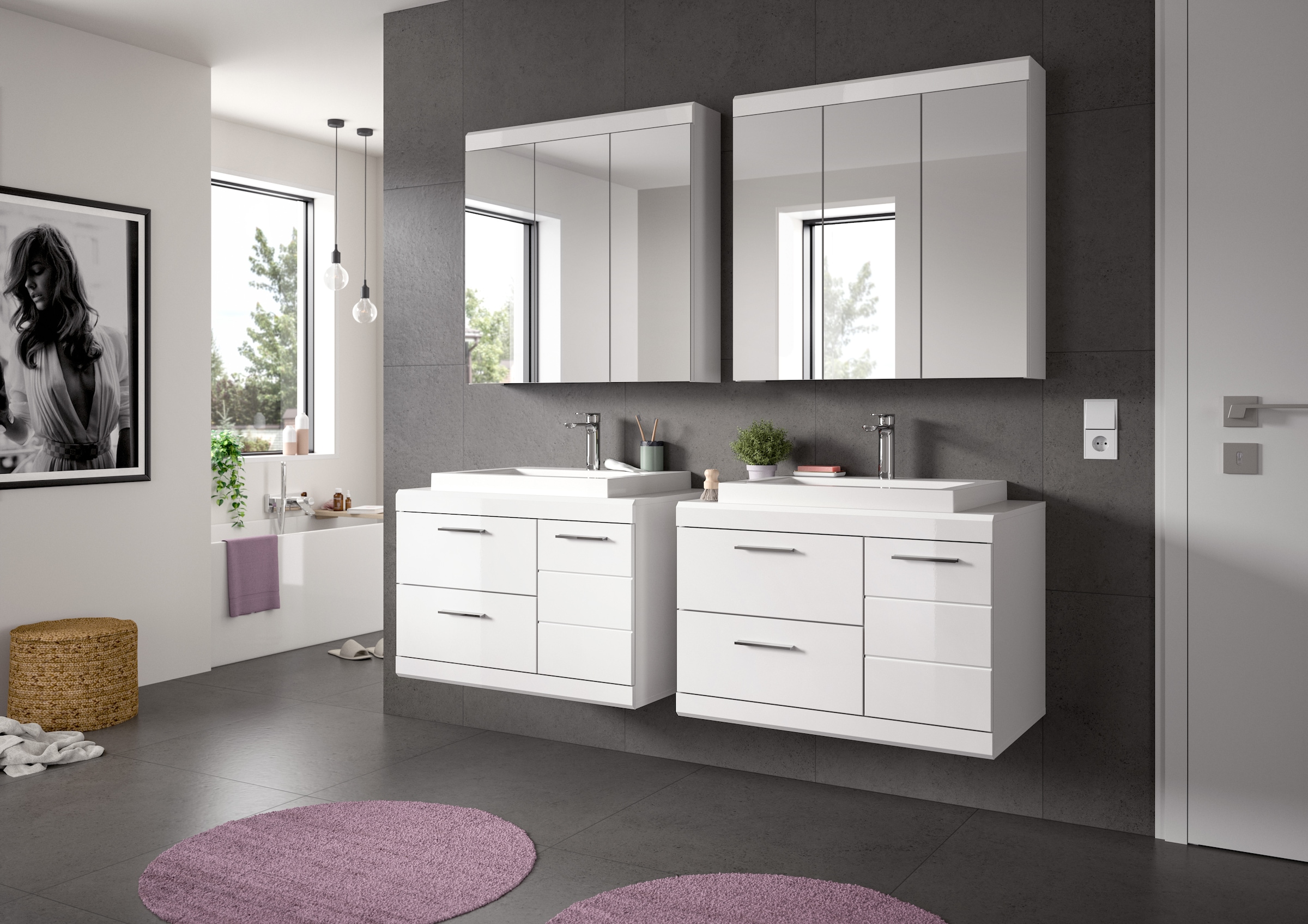 welltime Ensemble de meubles de salle de bain »SIENA, 4-teilig, je 2x Waschtisch inkl. Waschbecken & Spiegelschrank«