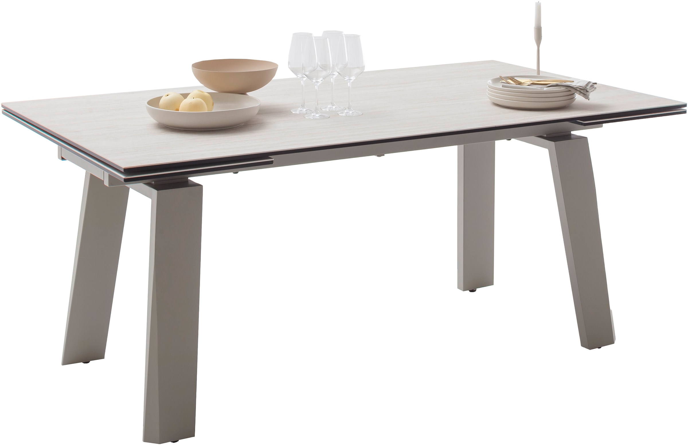 MCA furniture Table de salle à manger »Kalamata« 1 cuis tlg. Auszugstisch, Stirnauszug, Metallgestell, Keramik, Sicherheitsglas