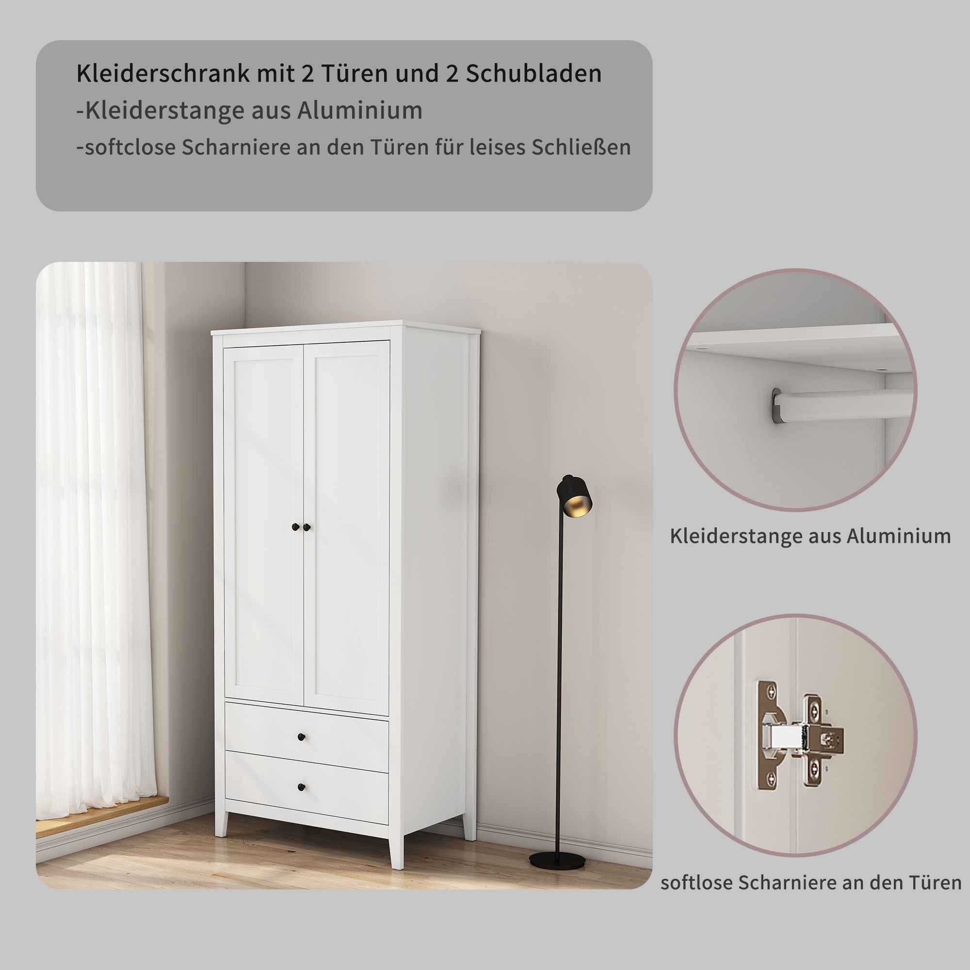 GOODproduct Kleiderschrank »Borkum Schlafzimmerschrank Garderobe Landhaus Bestseller weiss« hochwertige schwarze Griffe aus Metall, 