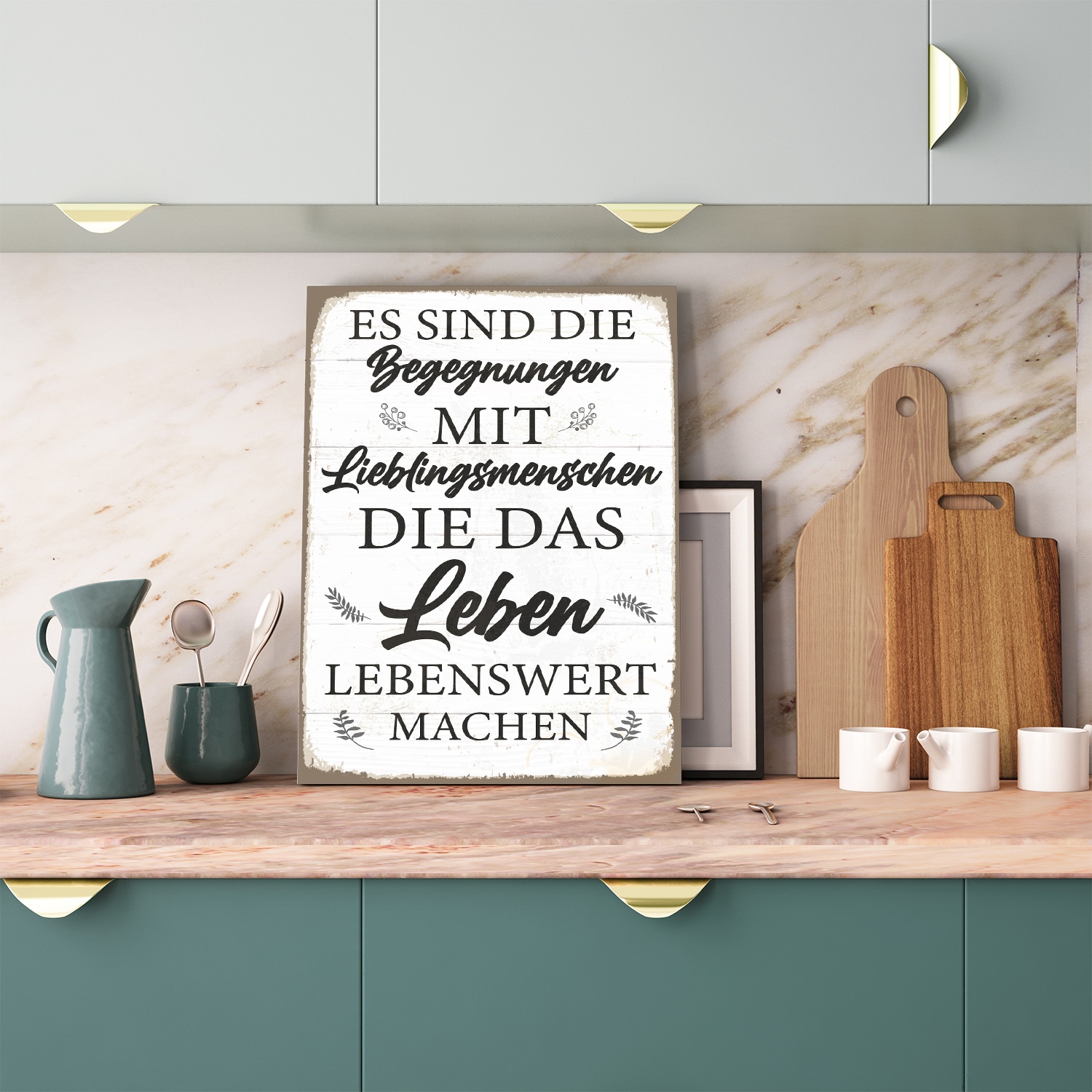 Image of queence Metallbild "Begegnungen Spruch Stahlschild Blechschild" 1 Stk. tlg. 20x30x0,2cm - mit 4 Lochbohrung