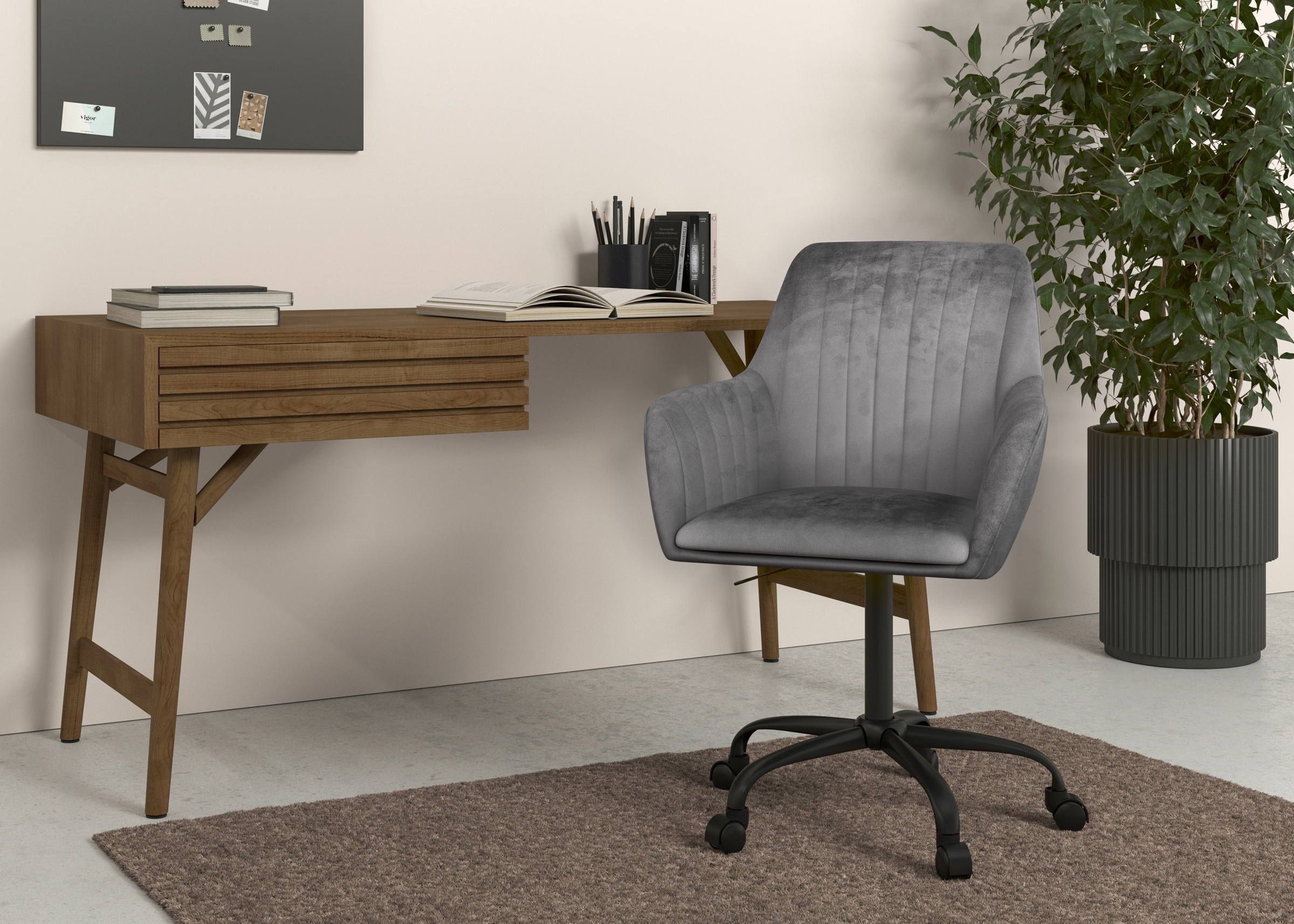 Image of GOODproduct Bürostuhl "Perry2" () eleganter Samtstuhl, schwarzes Drehkreuz,Polsterung in Längsnaht-Optik