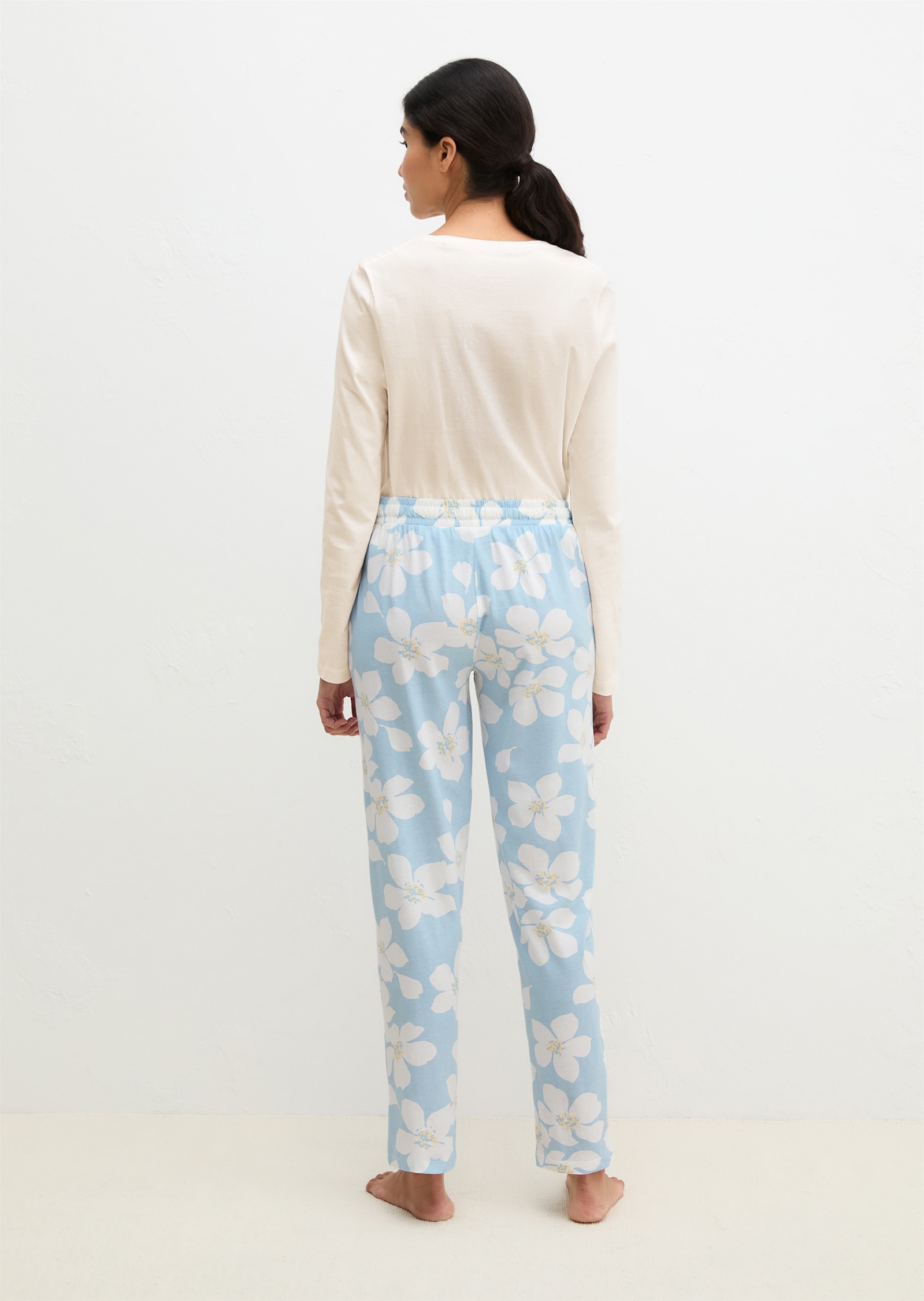 Marc O'Polo Pantalon de pyjama »Mix N Match Cotton«  mit floralem Print, Gummizug und Bindeband