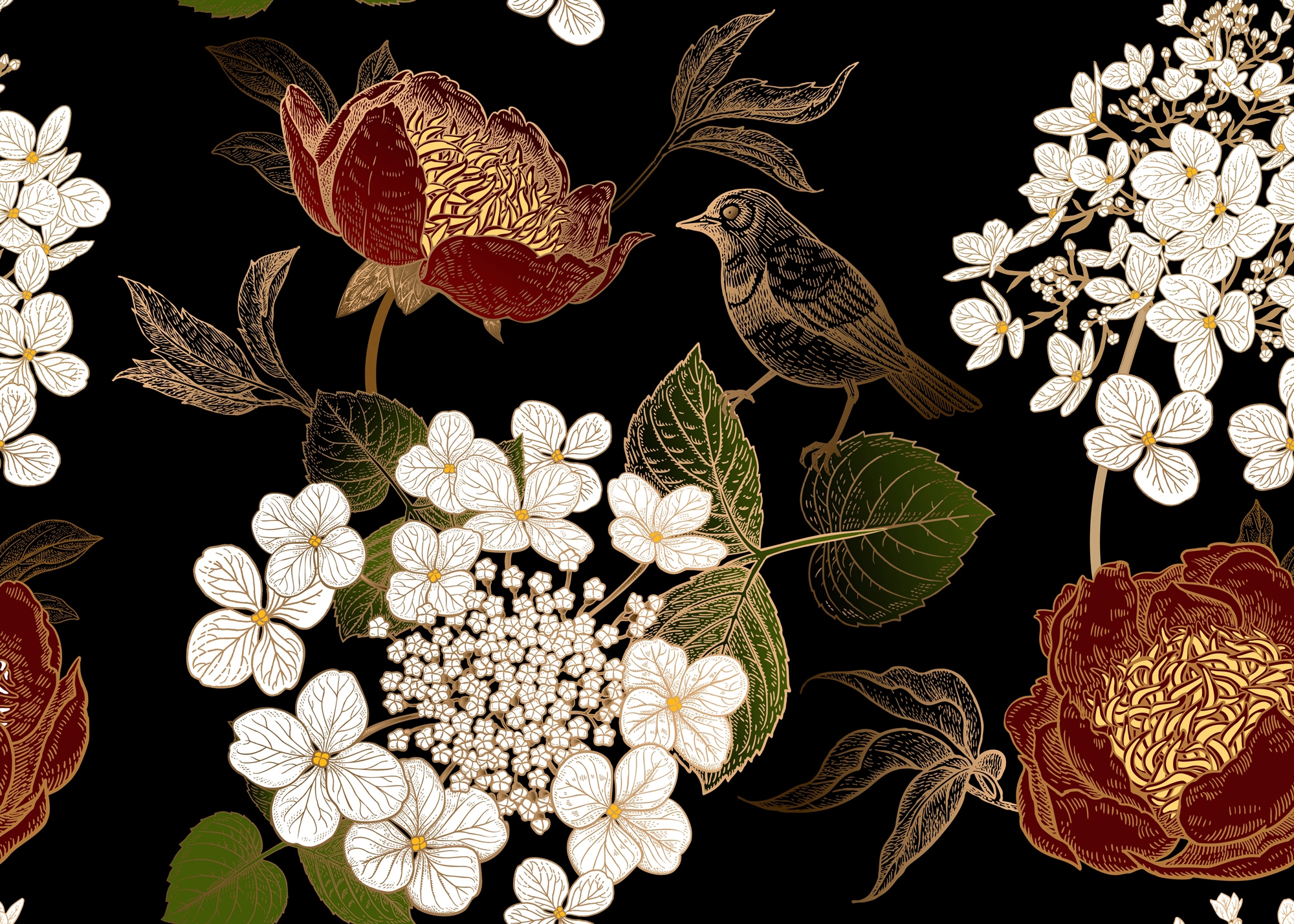 Image of Papermoon "BLUMEN ABSTRAKT-MUSTER DESIGN VOGEL BLUMEN DECOR RETRO"