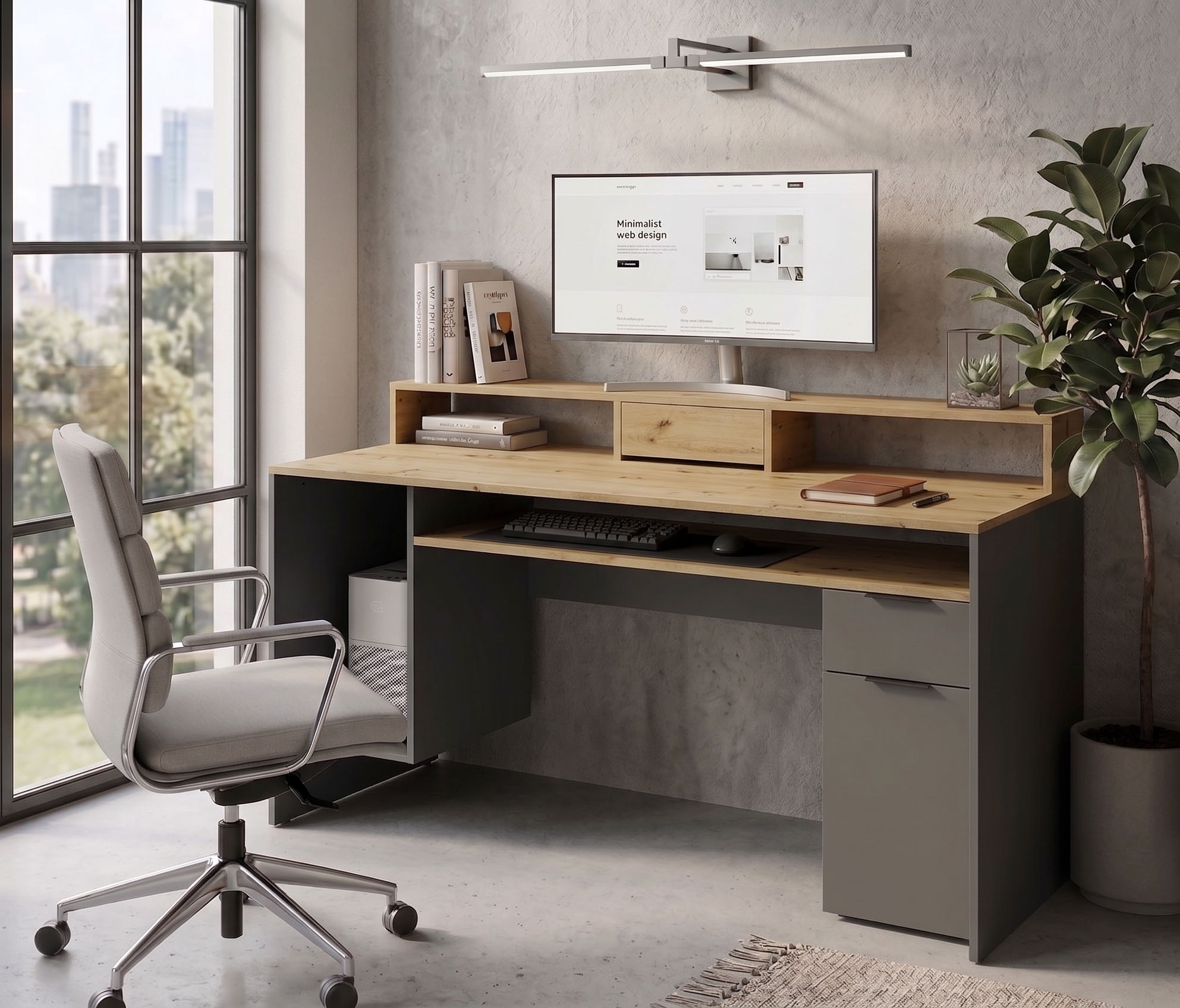 Image of GOODproduct Schreibtisch "Peoria Computertisch mit Monitoraufsatz & Towerfach, viel Stauraum" Büroschreibtisch, Gamingtisch mit Schublade, modern, Breite 160 cm