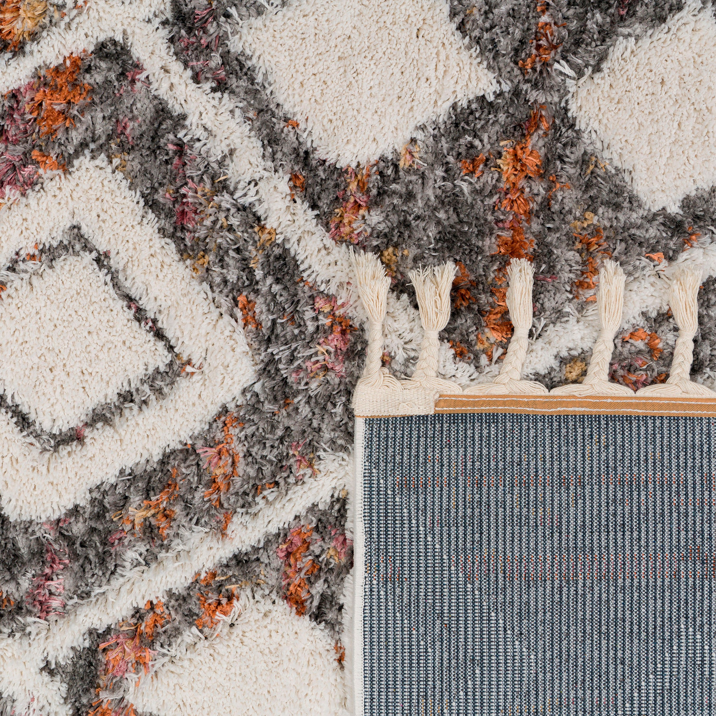Paco Home Hochflor-Teppich »Monza 654«, rechteckig, meliert, Rauten Muster, 3D-Effekt, mit Fransen
