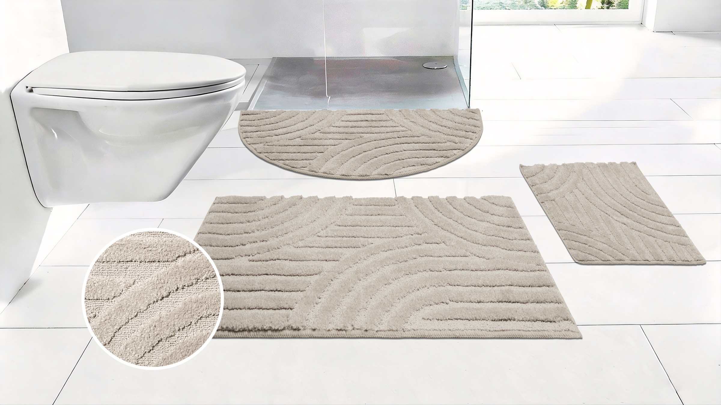 Image of GOODproduct Badematte "Regona Scandi, Badvorleger, Badezimmer Teppich, Duschvorleger" Höhe 10 mm rutschhemmend beschichtet strapazierfähig Badteppich, Uni Farben, Hoch-Tief-Effekt, modernes Muster, Zen
