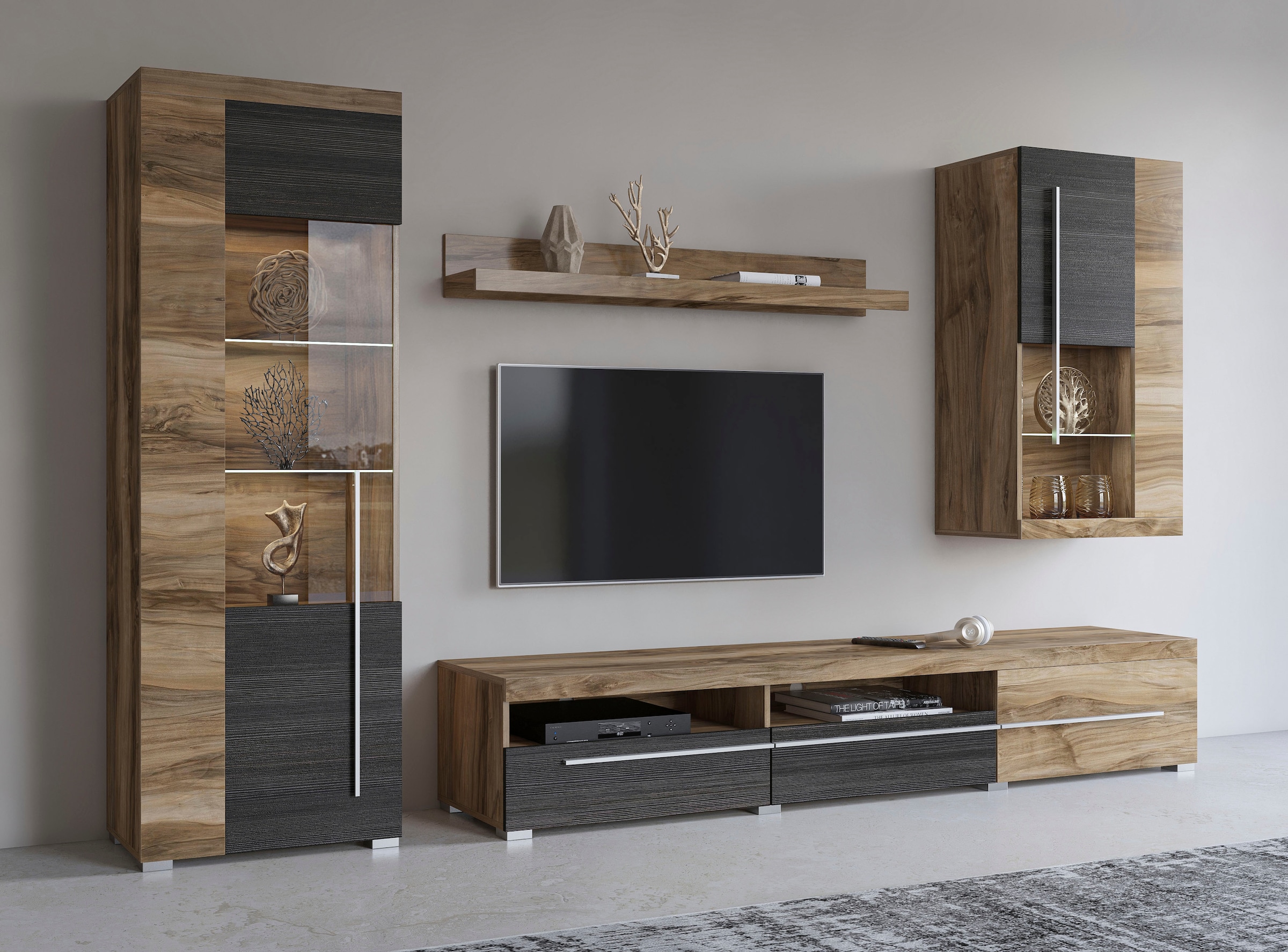 Image of GOODproduct Wohnwand "Roger,Breite 255 cm moderne Mediawand ohne Beleuchtung" Set, 4 Stk. tlg.