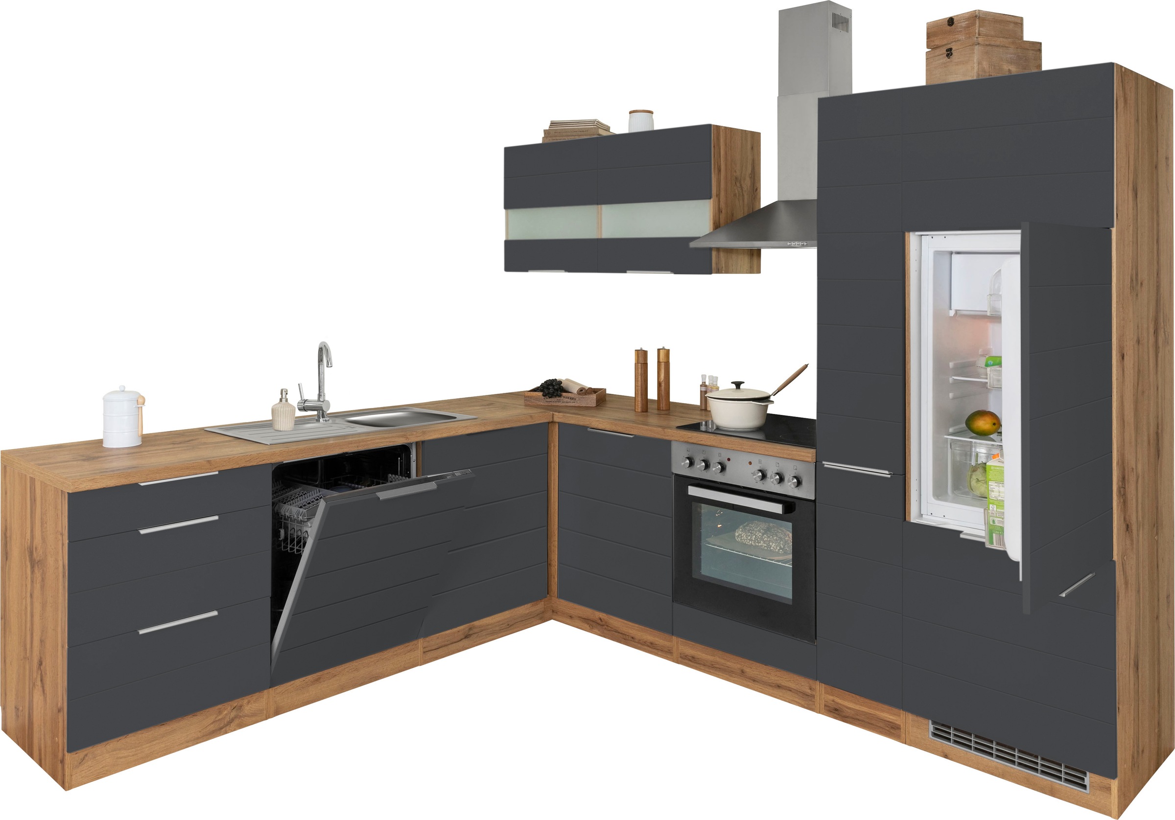 KOCHSTATION Winkelküche "KS-Luhe" Stellbreite 240x270 cm, wahlweise mit oder ohne E-Geräten, MDF-Fronten
