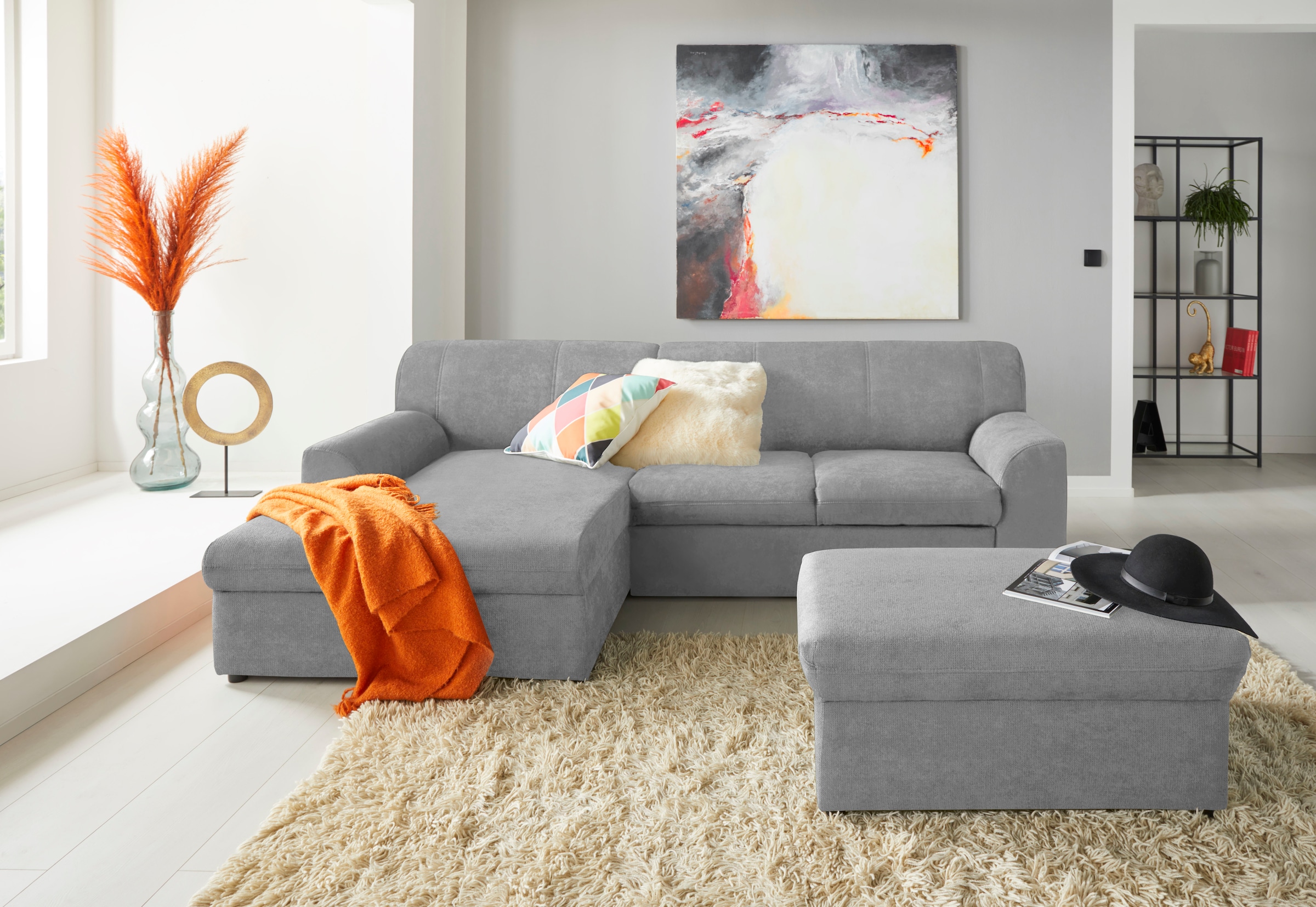 DOMO collection Ecksofa »Topper, elegant und zeitlos, kompaktes Stellmass 245/155cm, L-Form«, mit Recamiere, wahlweise mit Schlaffunktion