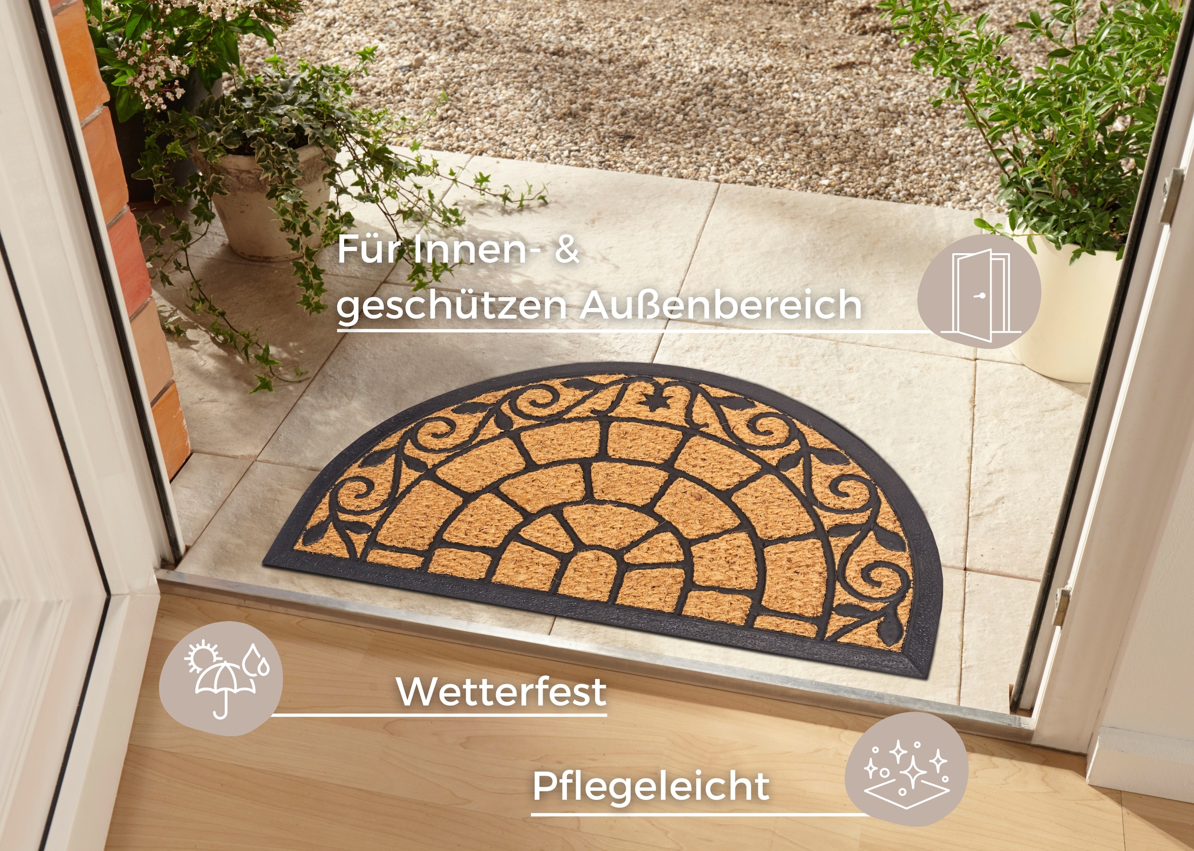 HANSE Home Fussmatte »Kokos, Türmatte«, halbrund, 8 mm Höhe, Kokos, Gummi, Schmutzfangmatte, Outdoor, Rutschfest, Innen, Kokosmatte