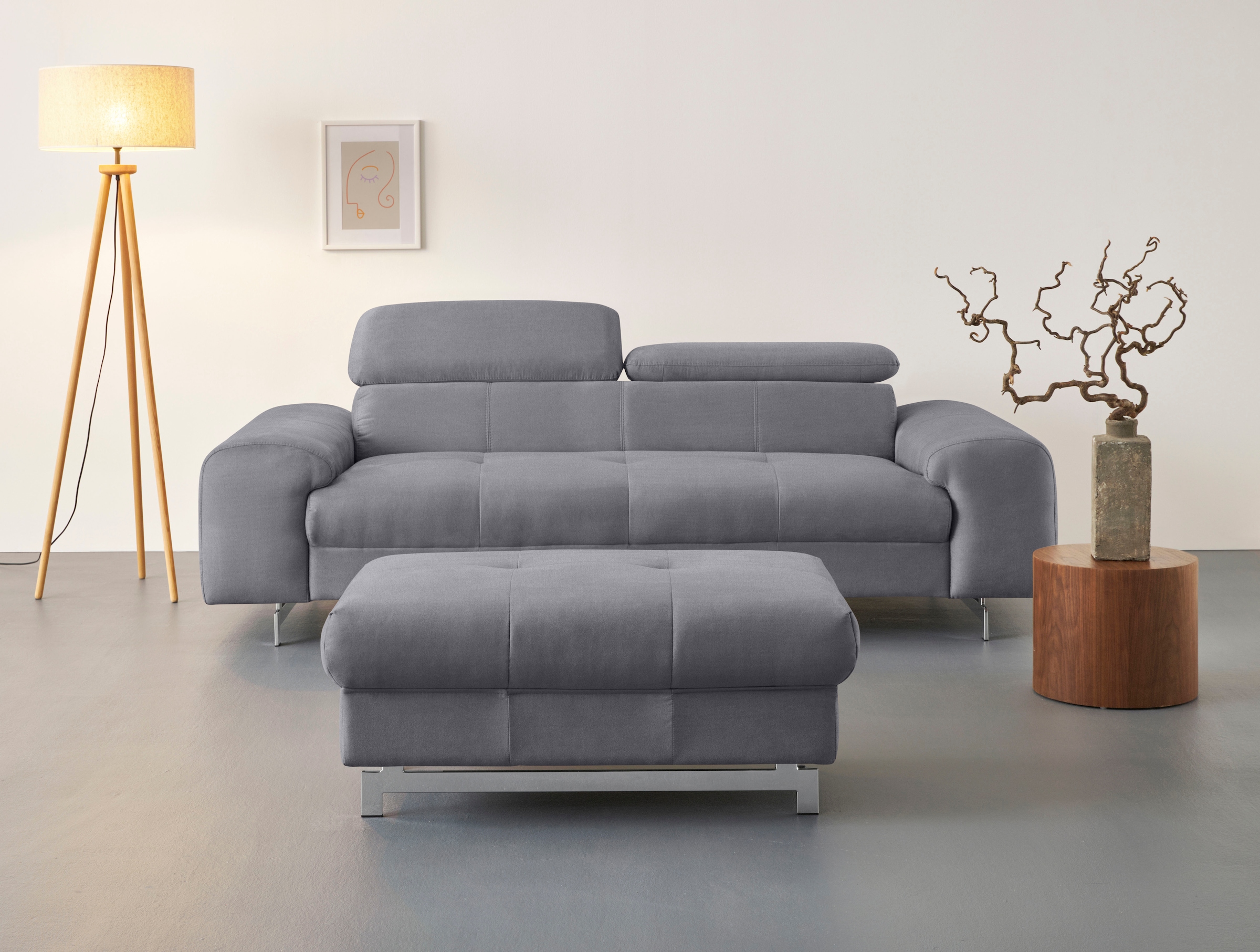 COTTA 3-Sitzer »Chef«, Big-Sofa mit Kopfteilverstellung, edle Metallkufen