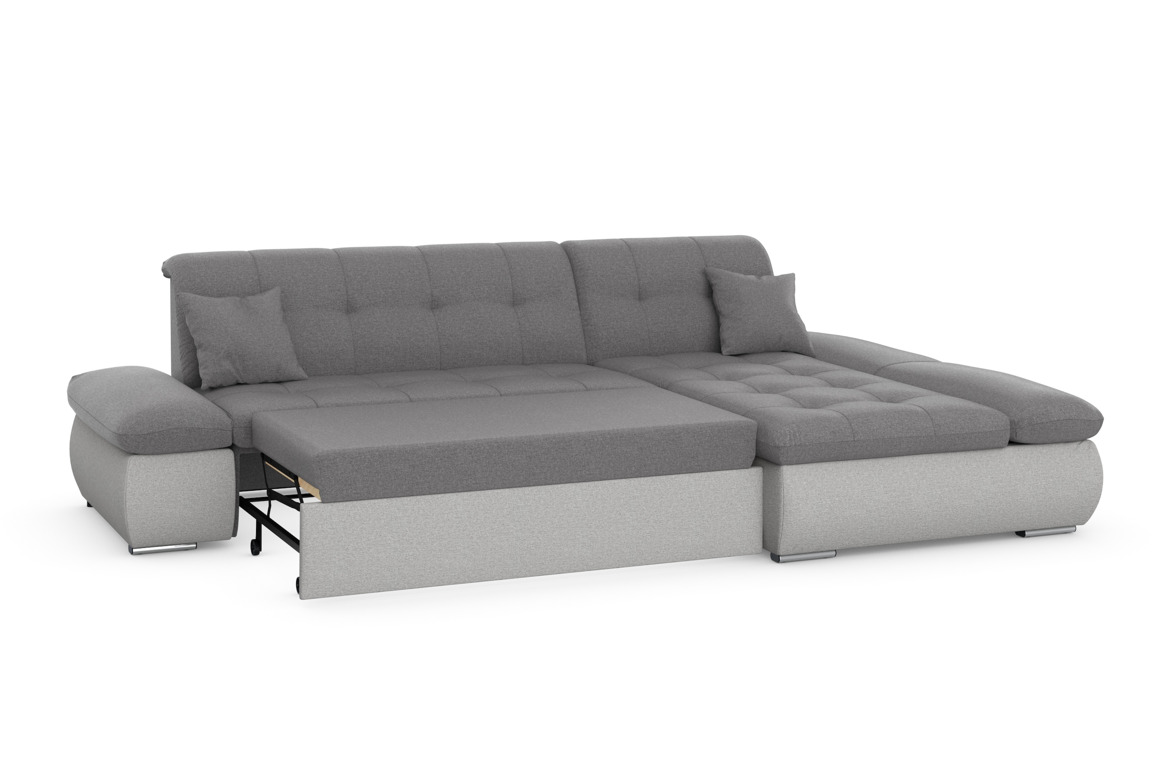 DOMO collection Ecksofa »Moric, L-Form, XXL-Sofa - Breite 300cm«, wahlweise mit Bettfunktion und Armteilverstellung, silberfarben-grau