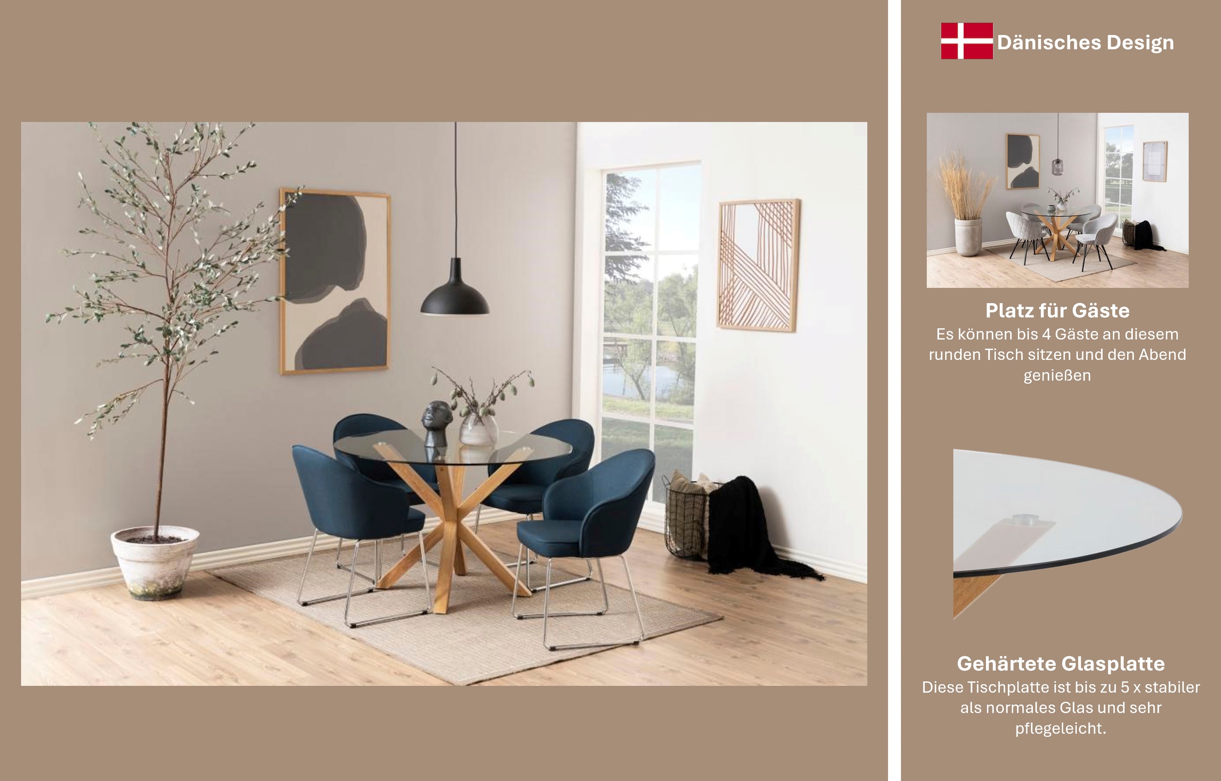 ACTONA GROUP Esstisch »Heaven, runde Tischplatte aus Keramik o. Glas & belastbar bis 100 kg« Esstisch, OTTOs Choice,  Gehärtetem Klarglas, Robustes Gestell, Platz für Familie & Freunde