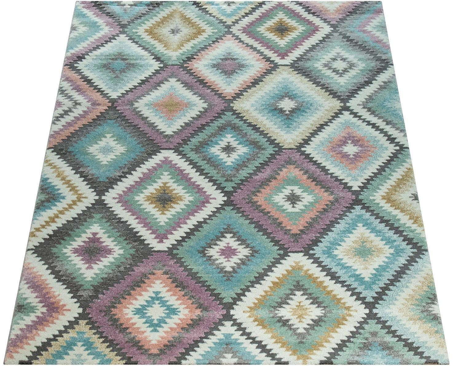 Image of Paco Home Teppich »Apisto 352«, rechteckig, 18 mm Höhe, Kurzflor, buntes Rauten Design, 3D-Effekt, Pastell-Farben, Wohnzimmer bei Ackermann Versand Schweiz