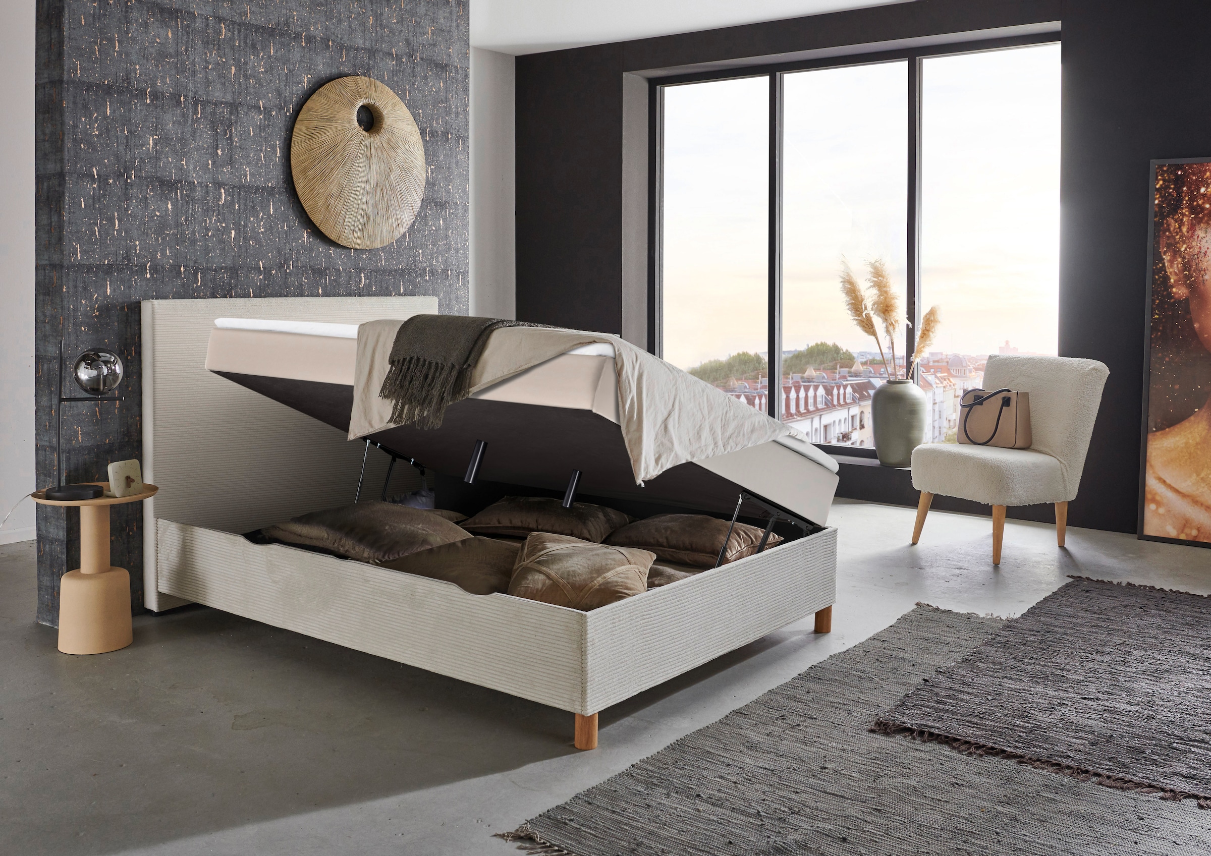 meise.möbel Boxbett »Korsika inkl. Bettkasten, mit Cord-Stoff bezogen«