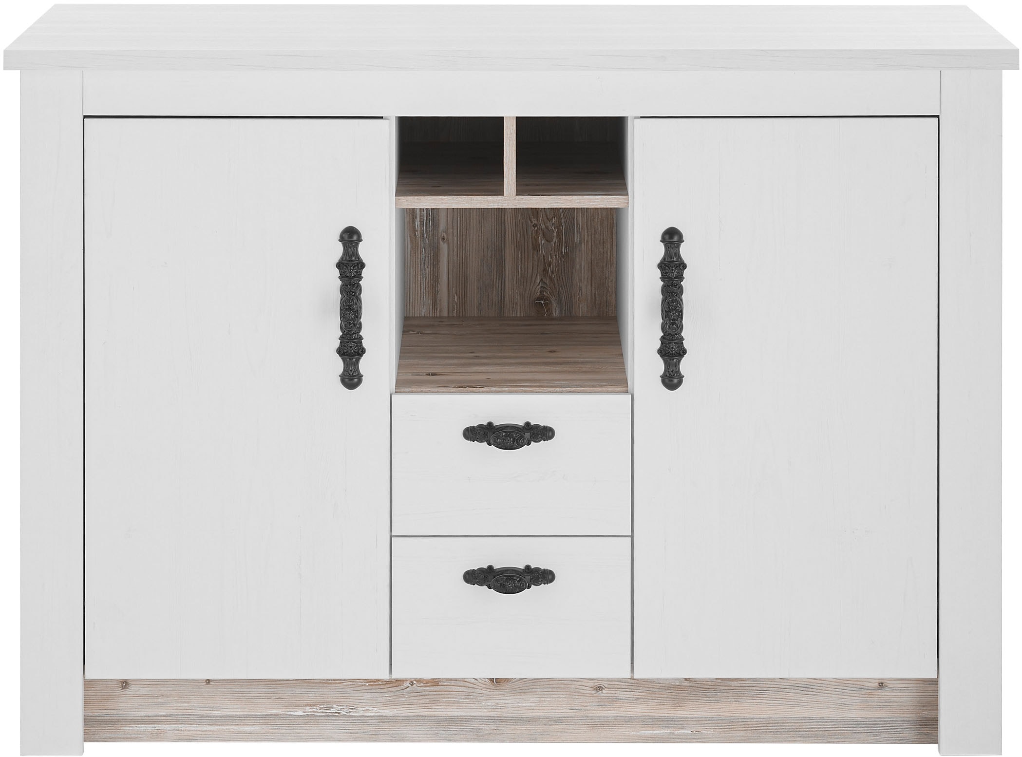 Home affaire Spülenschrank »Florenz, Küchenunterschrank in Pinie Weiss, Unterschrank«, mit verschnörkeltem Metallgriff, im Landhausstil, Arbeitshöhe 92 cm