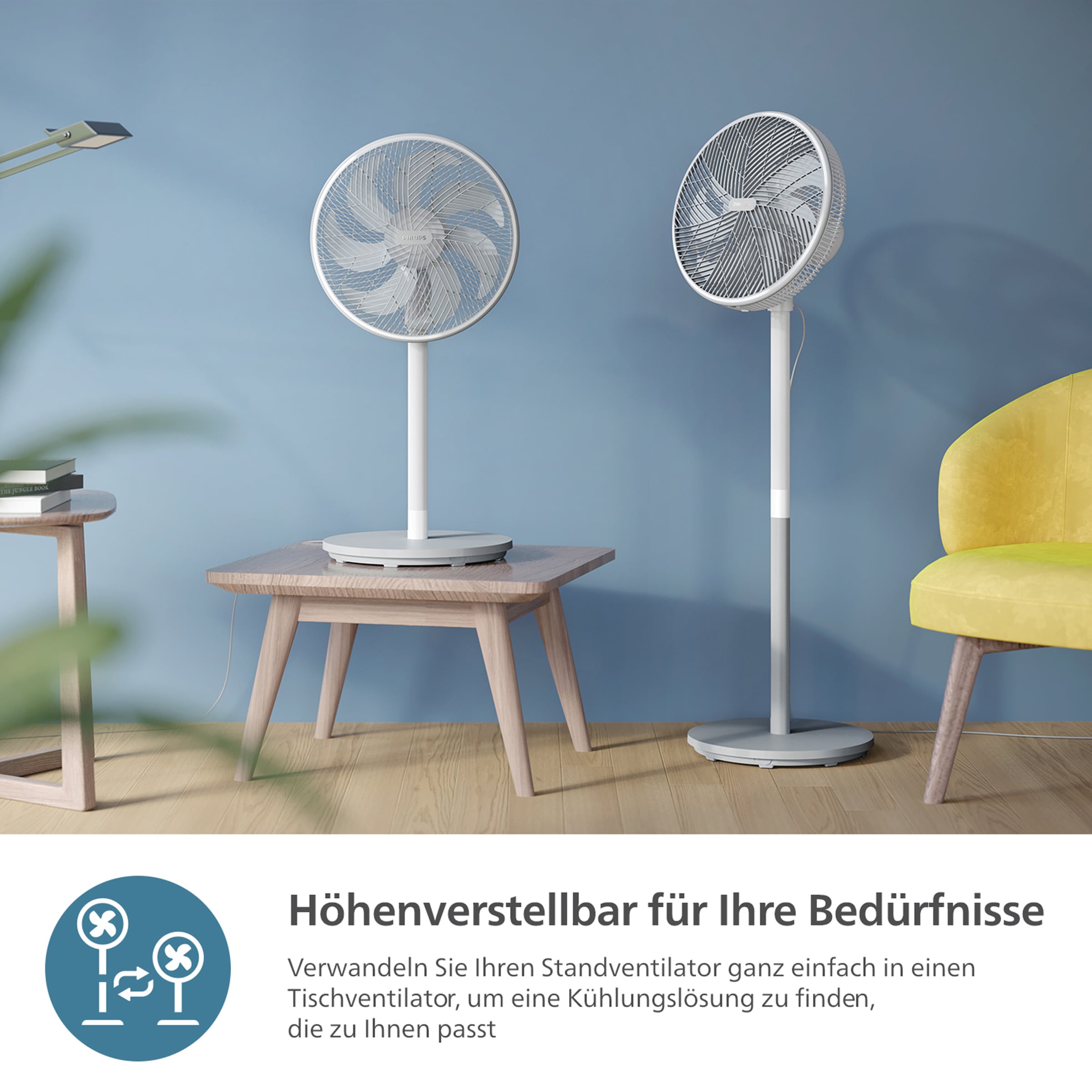 Philips Ventilateur sur pied »CX2550/00 Serie 2000, mit extrem leiser SilentWings-Technologie, 19 dB« 2-in-1-Tisch- & Standventilator, neig- & drehbar, elegantes Design
