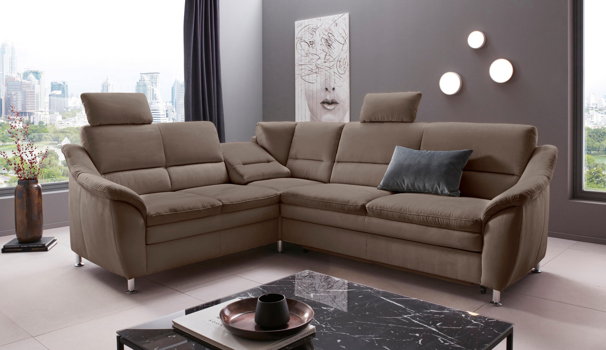 Places of Style Ecksofa »Cardoso L-Form«, Federkern, wahlweise mit Bett, Schubkasten, teilweise Relaxfunktion