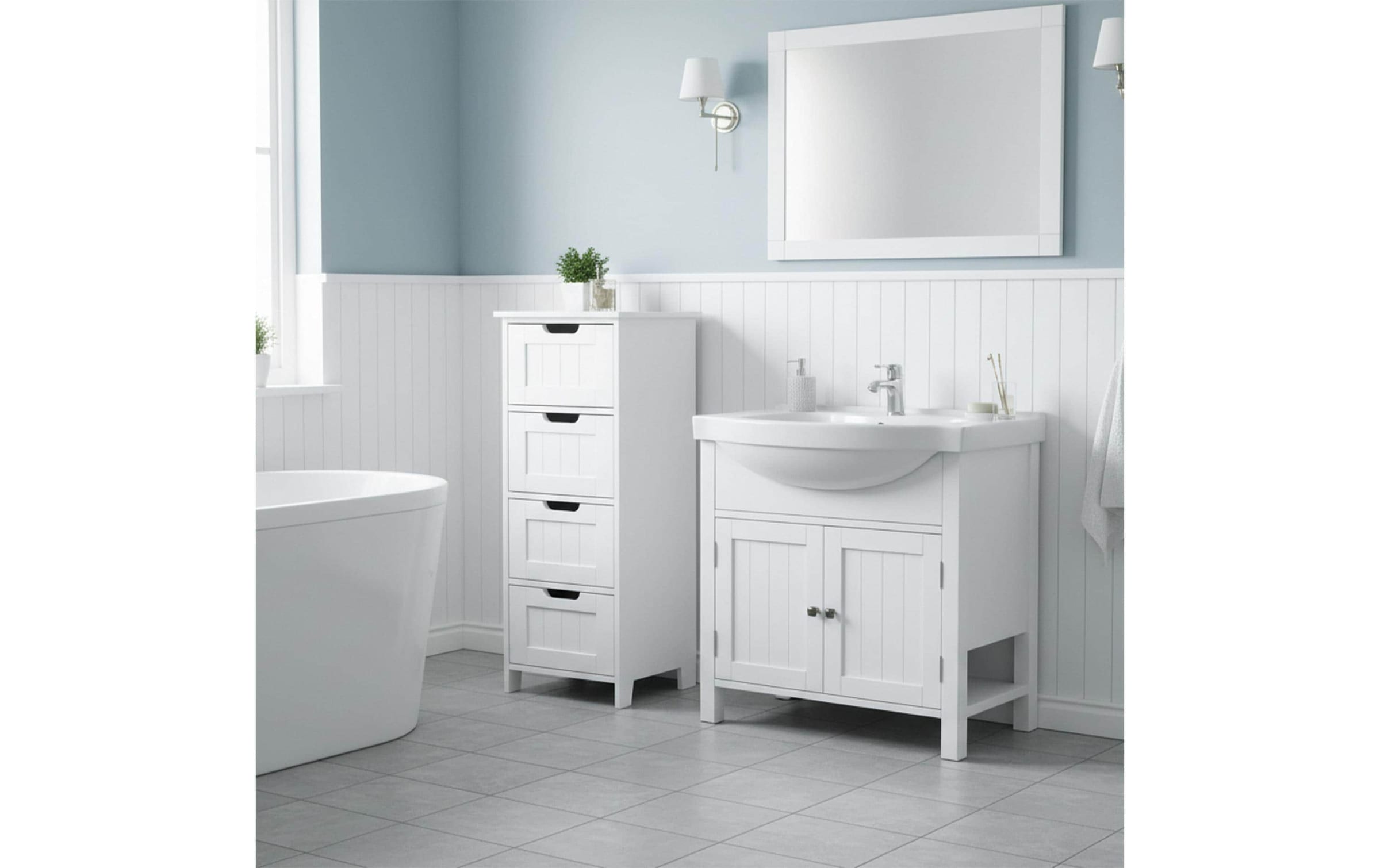 relaxdays Badregal »30 x 82 cm« Kompakte Badkommode im Landhausstil