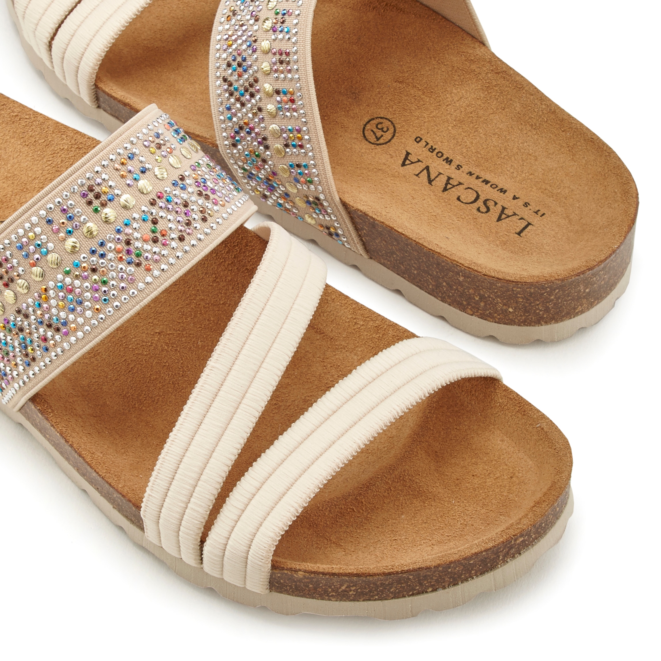 LASCANA Pantolette »Mule, Sandale, offener Schuh, Sommerschuh,«, mit Komfortkorkfussbett aus Leder und elastischen Riemen