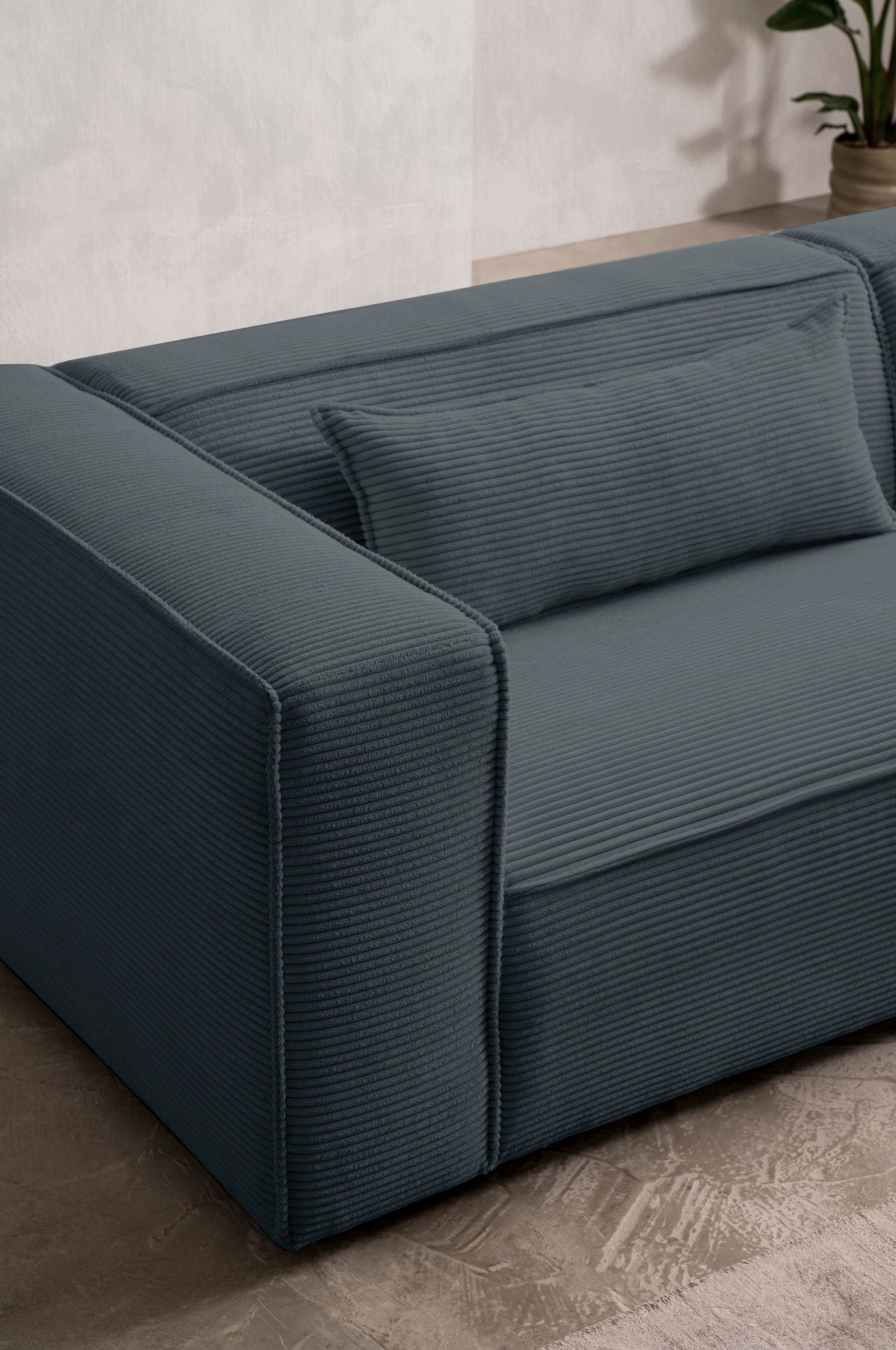 LeGer Home by Lena Gercke 3-Sitzer »PIARA, Couch mit Kedernaht, Sofa in Cord oder Leinenoptik«, schwarze Füsse, bequemer Sitzkomfort