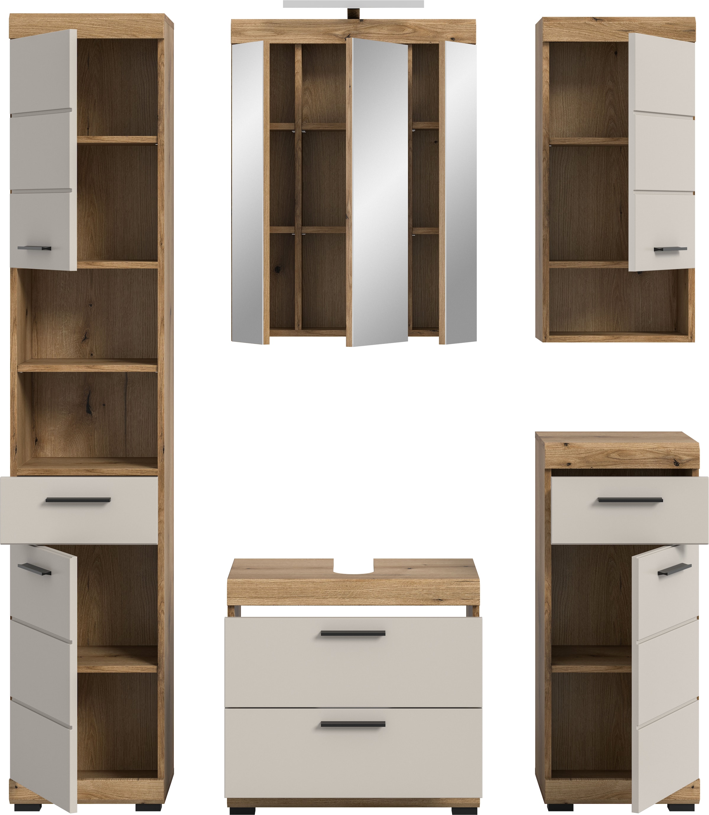 welltime Badmöbel-Set »Siena, 5 teilig, inklusive LED Beleuchtung, bestehend aus:« Set, TOPSELLER!, 