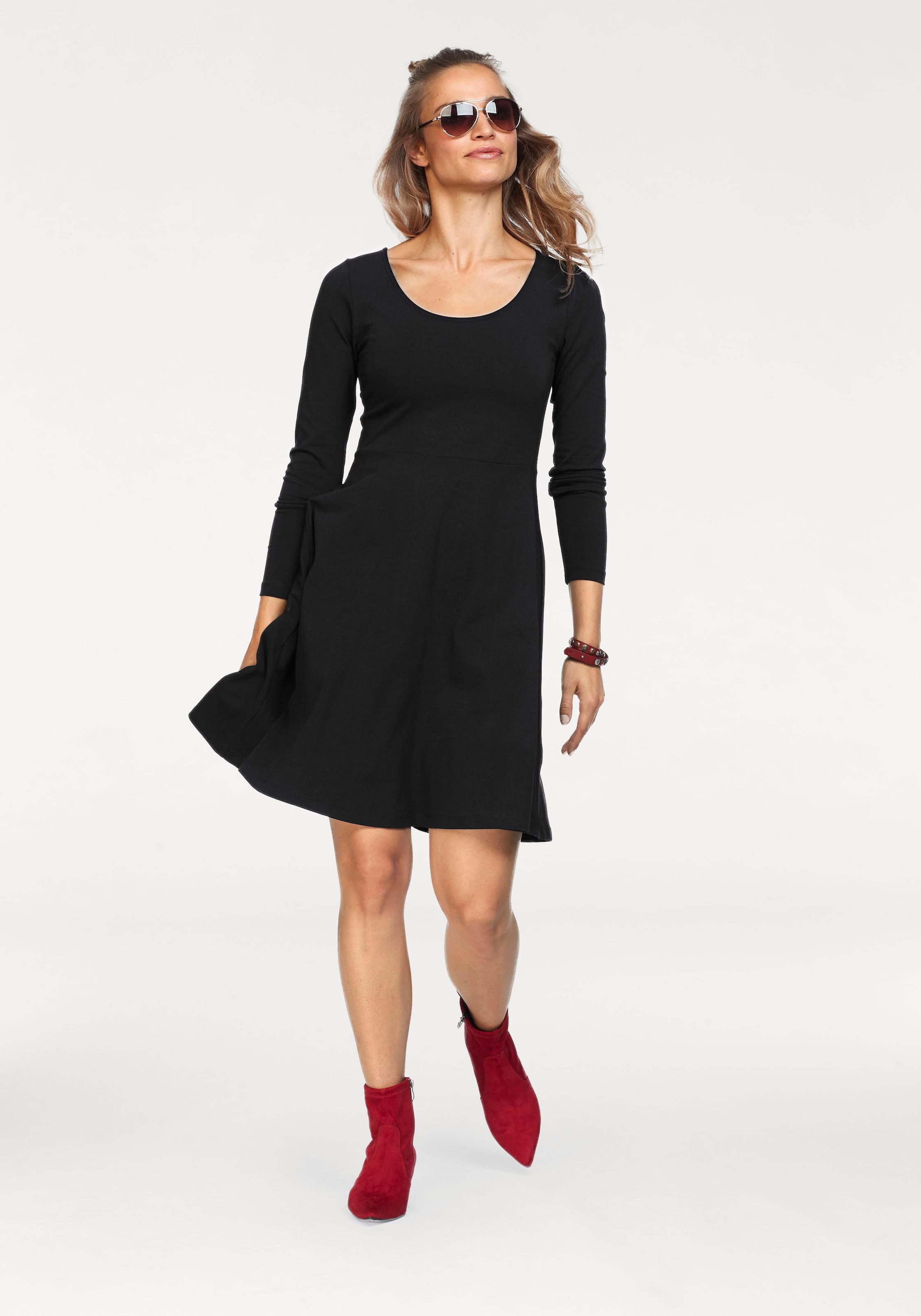 Aniston CASUAL Jerseykleid, mit Blumendruck oder in uni Schwarz