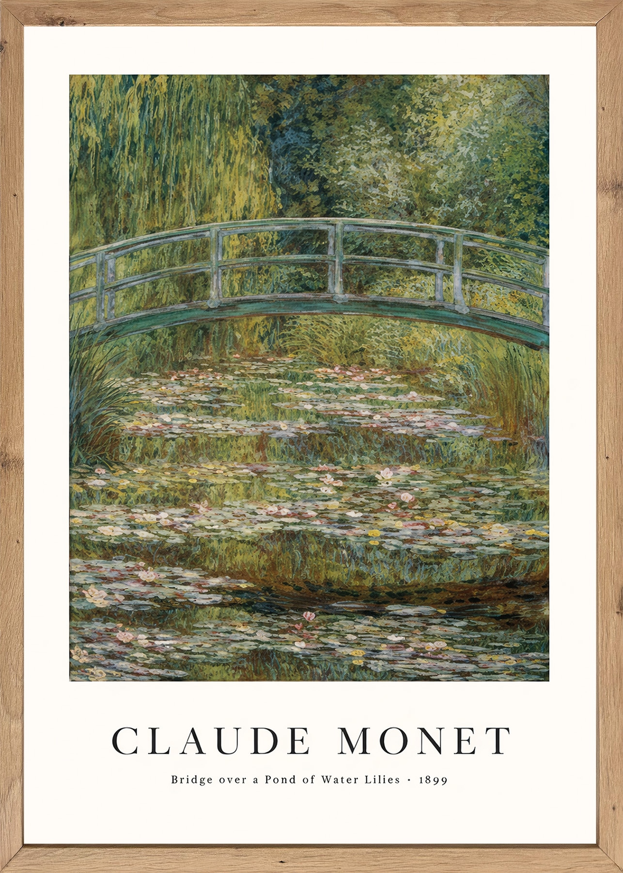 Image of Bönninghoff Bild mit Rahmen "Wandbild gerahmt BRÜCKE ÜBER SEEROSEN 50x70 cm – Sommerliches" Brücken Garten Wasser mit dekorativem Rahmen
