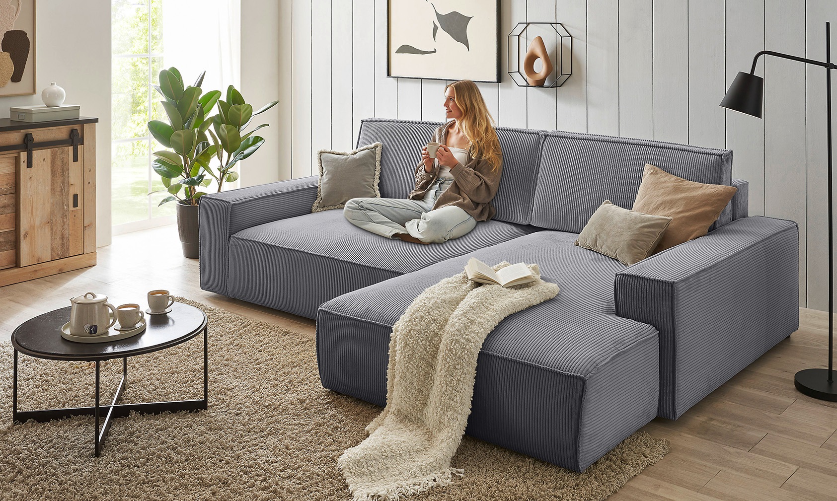 Image of GOODproduct Ecksofa "SHERWOOD XXL Cord 284, Big-Sofa L-Form, tiefe Sitzfläche 95 cm" Recamiere rechts/links, als Schlafsofa stellbar, Cord u. Leinenoptik