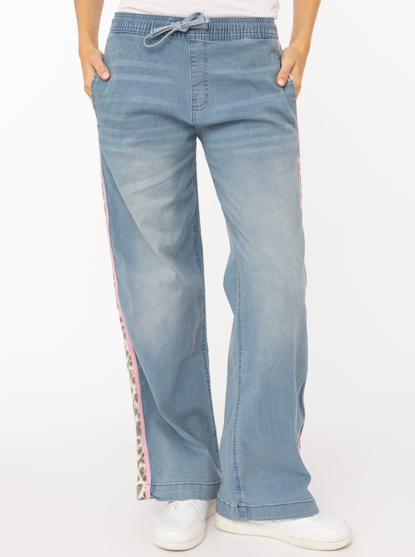 Zwillingsherz Jeans large »"Happy"« jambe large, bande latérale, taille avec cordon, poches arrière
