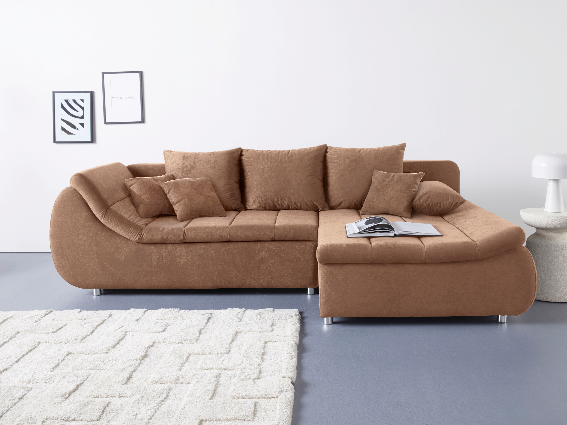 Home affaire Canapé d'angle »Imola, elegant und modern, aktuelle Steppung im Sitz, bequem, L-Form« frei im Raum stellbar, wahlweise mit Bettfunktion und Bettkasten