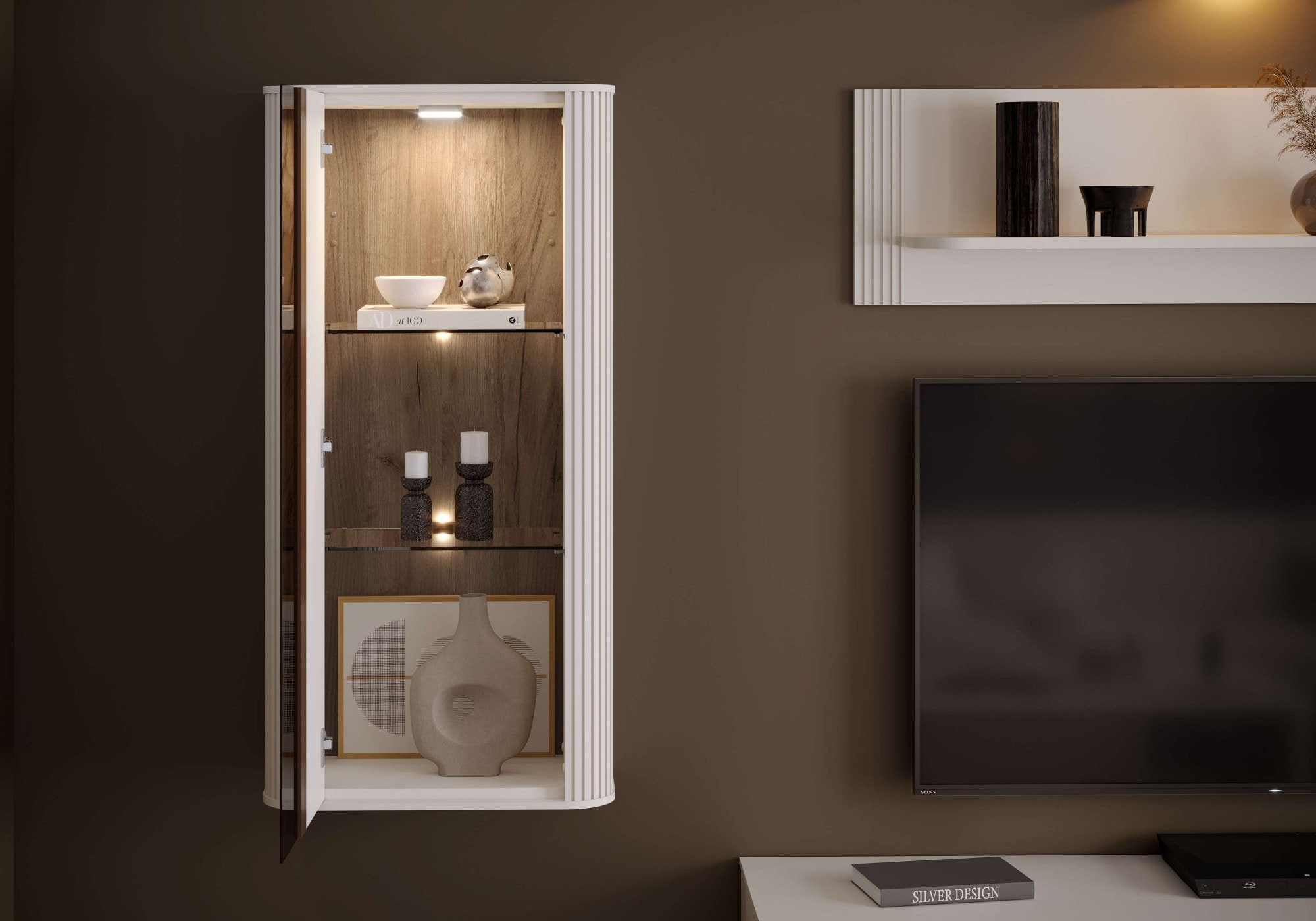 GOODproduct Hängevitrine »Rondo, Wandschrank, Schwebendes Design für modernen Wohnraum« UV lackiert, Soft Close Funktion, Beleuchtung, Wandmontage