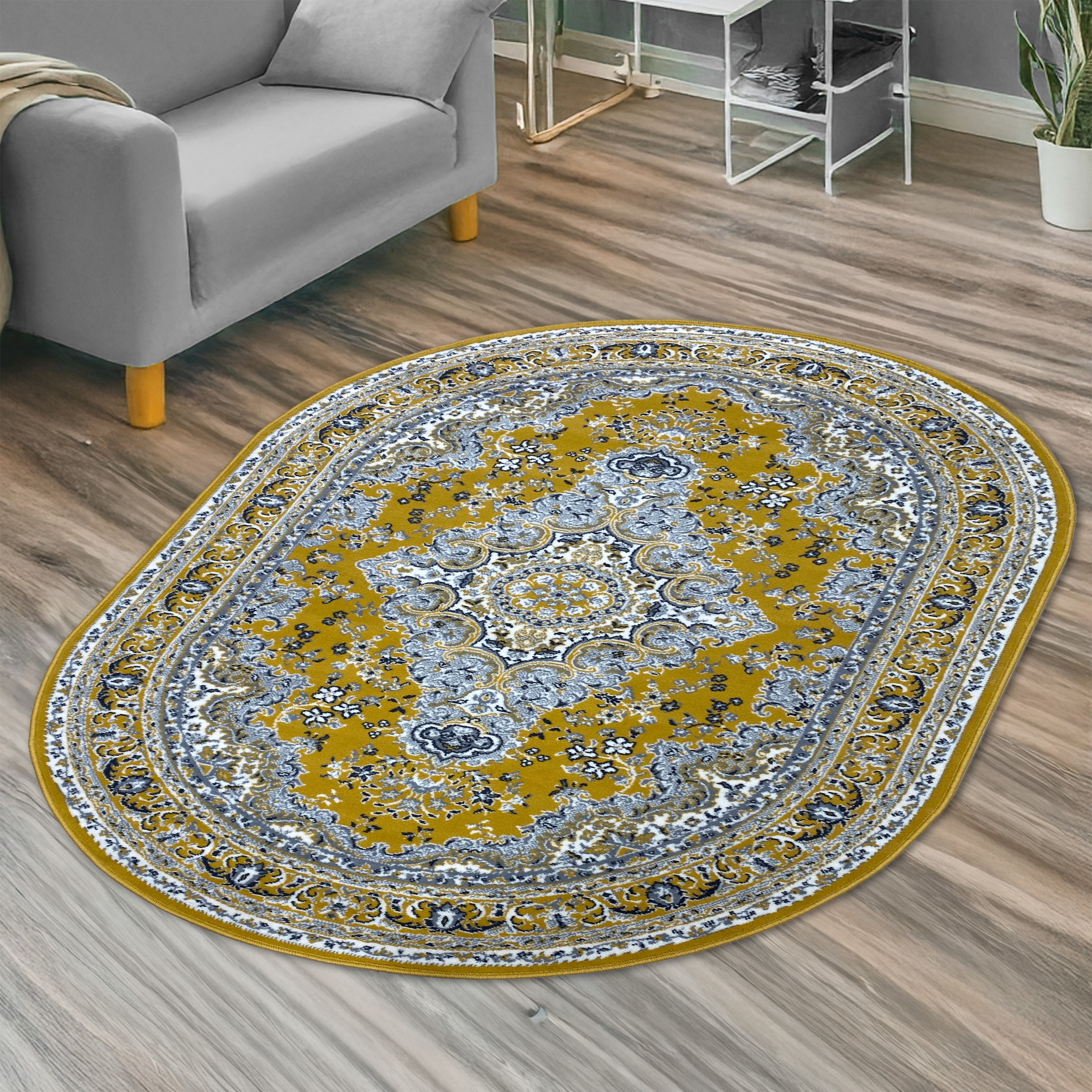 GOODproduct Teppich »Oriental, Made in Belgium« oval 7 mm Höhe Orient-Optik, mit Bordüre, Kurzflor, pflegeleicht, elegant