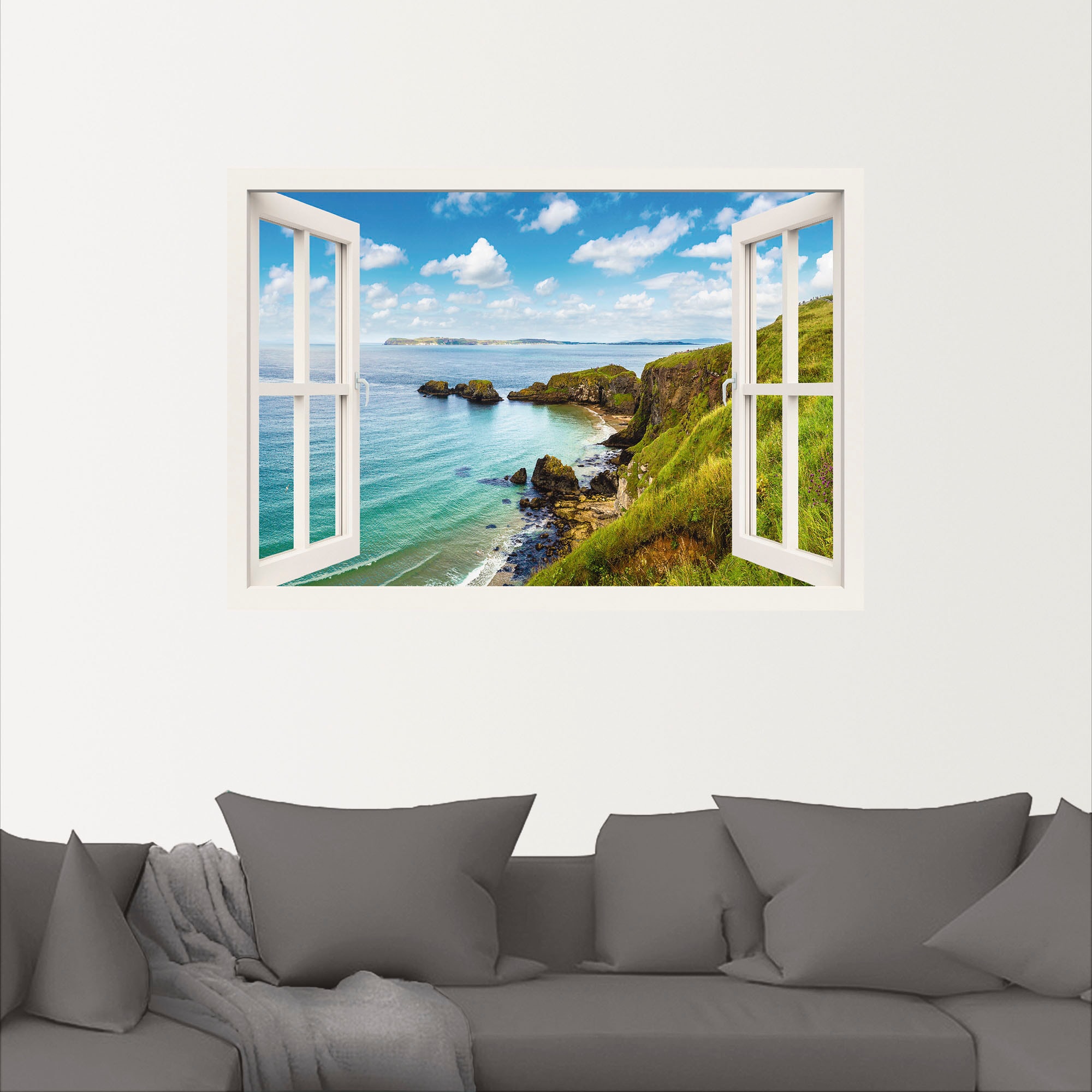 Artland Wandbild »Küstenweg in Nordirland durchs Fenster«, Meer Bilder, (1 St.), als Leinwandbild, Wandaufkleber oder Poster in versch. Grössen