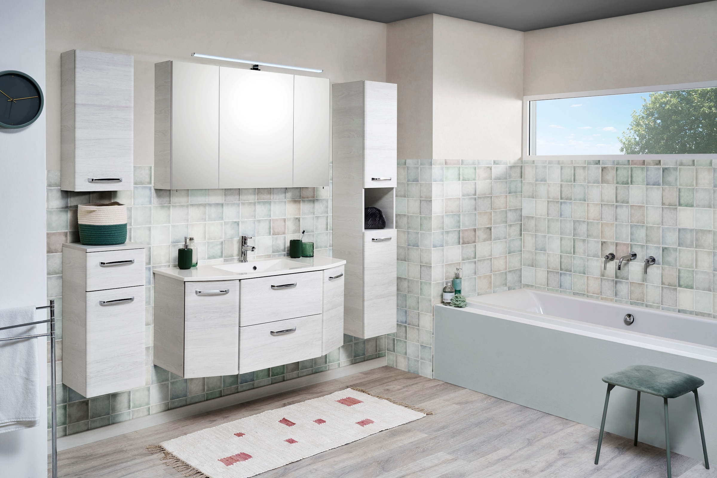 Saphir Armoire basse »Quickset Badschrank 30 cm breit, 1 Tür, 1 Schublade, 1 Einlegeboden« Meuble sous lavabo salle de bain avec amortisseur de porte, 1 porte, poignées chromées brillantes