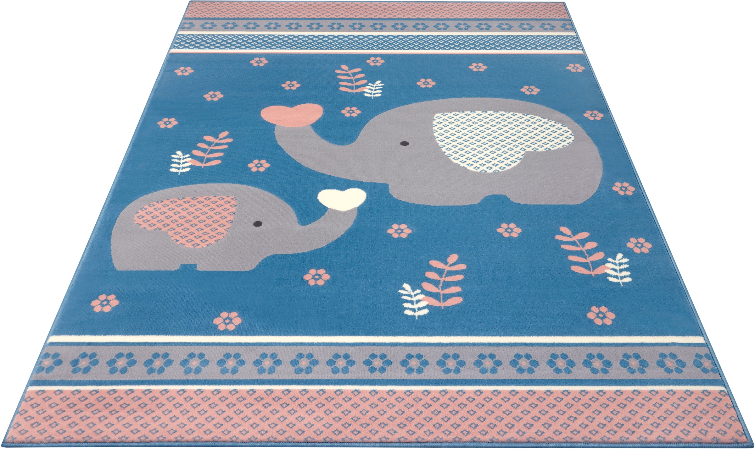 HANSE Home Kinderteppich »Happy Elefant«, rechteckig, Herz, Blume, Tiermotiv, Kurzflor,Strapazierfähig, Pflegeleicht, Robust