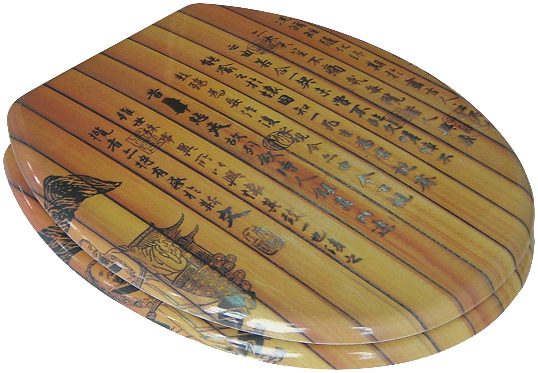 Image of ADOB WC-Sitz "Chinesische Schrift" mit messingverchromten Scharnieren