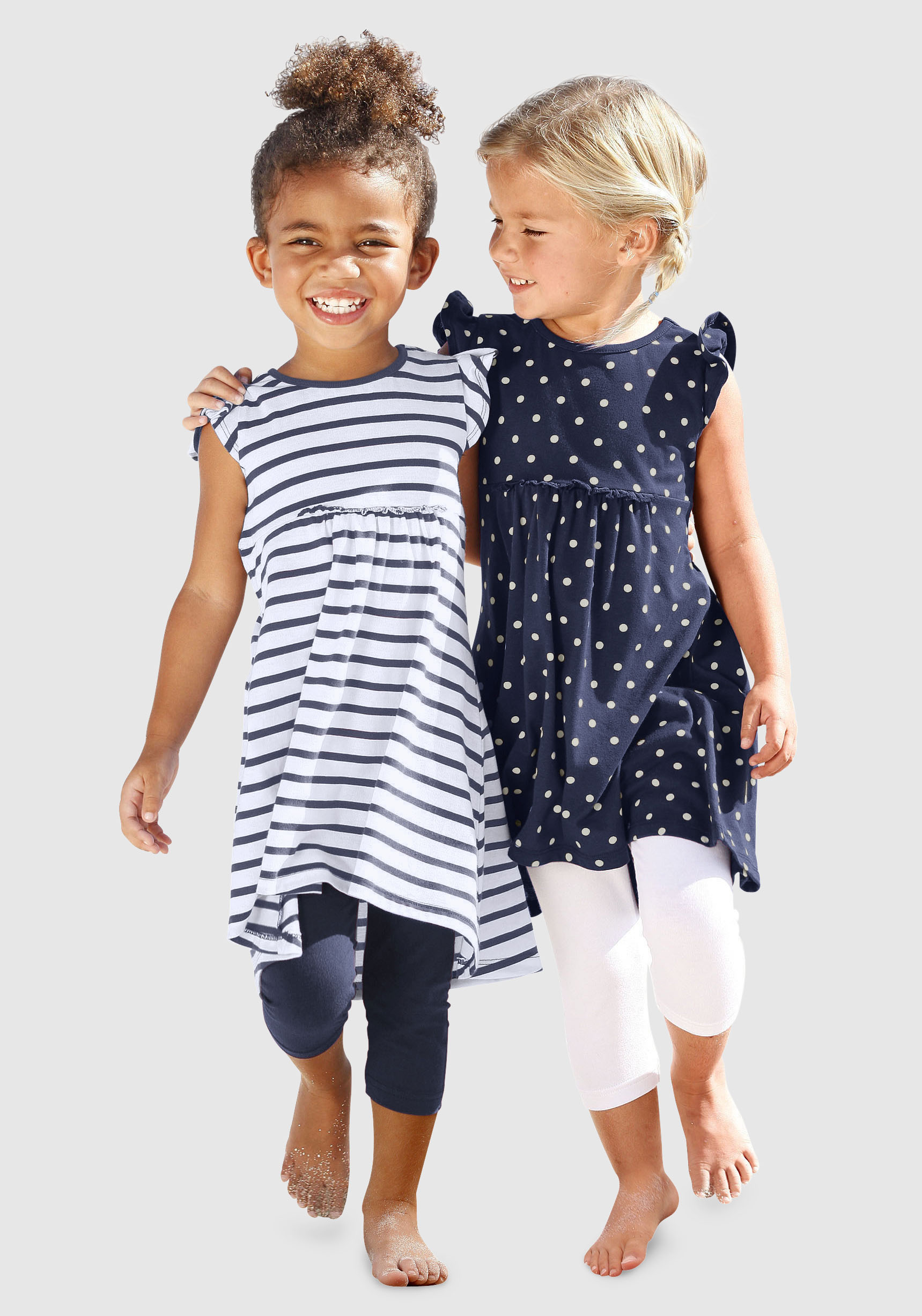 Jerseykleid, (Packung, 2 tlg.), mit Streifen und Punkten