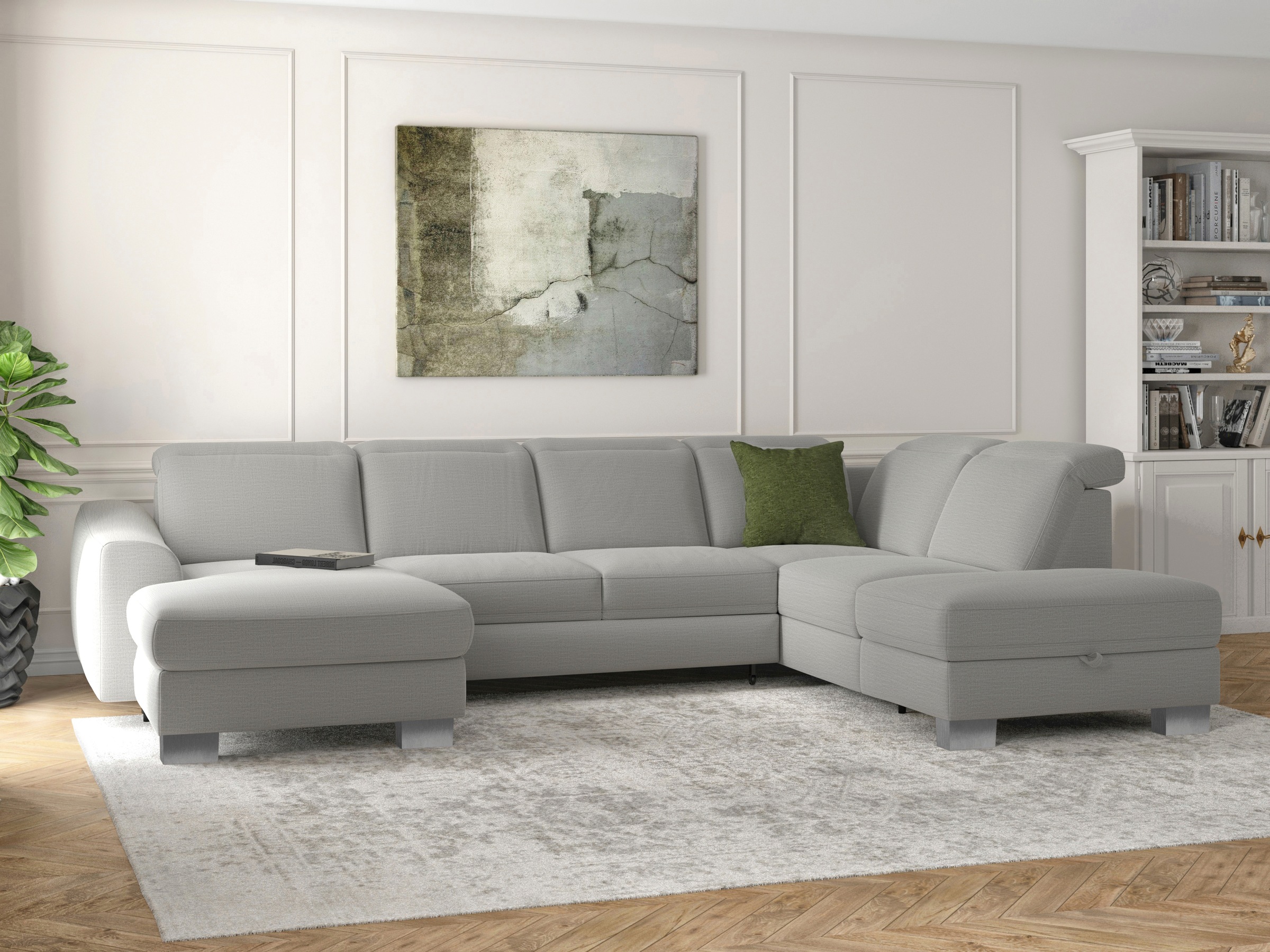 sit&more Wohnlandschaft »Dundee U-Form«, mit Federkern und Edelstahlfüssen, wahlweise mit Kopfteilverstellung