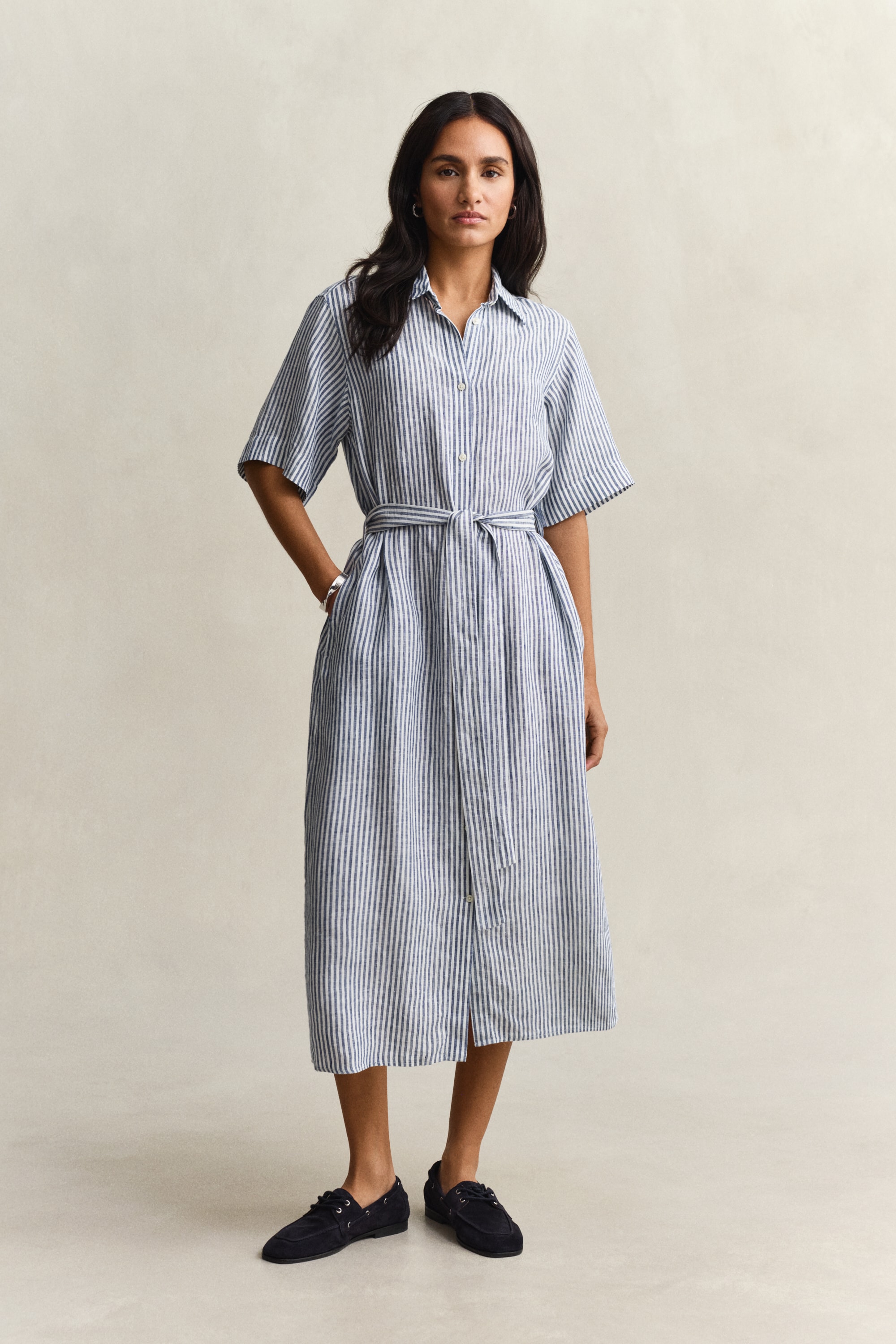 Image of Gant Hemdblusenkleid "STRIPED LINEN" Seitennahttaschen Regular fit mit Bindegürtel