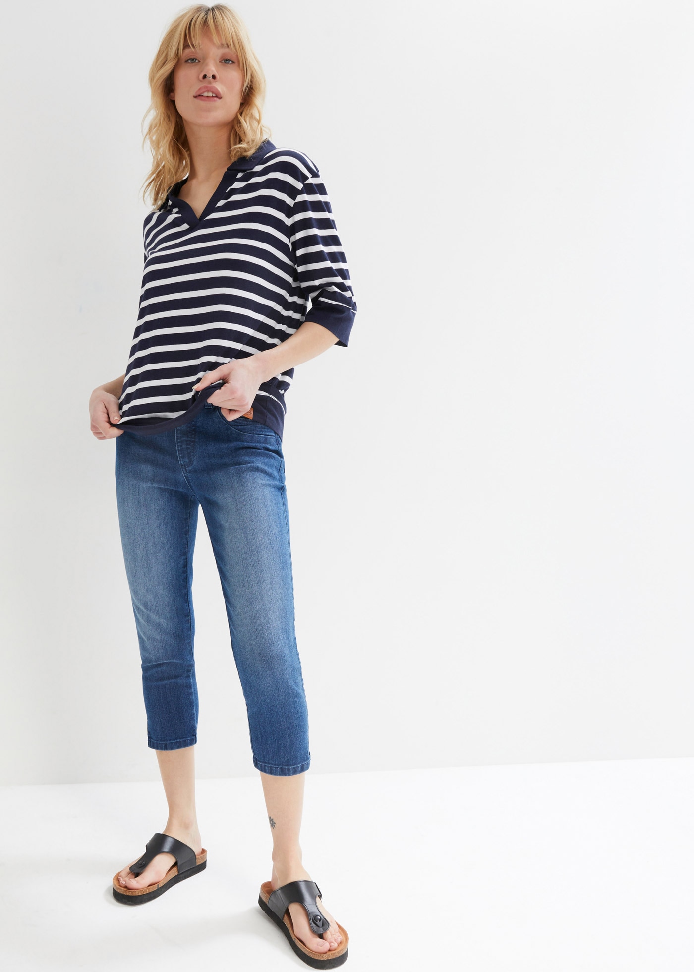 bonprix Jeans capri Packung, 2 Slim Fit, 3/4-Länge, aus Stretch-Material