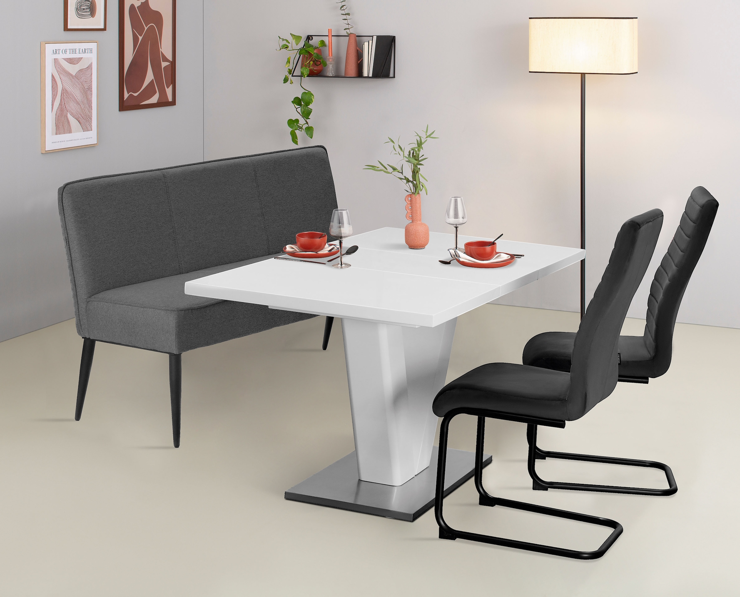 GOODproduct Polsterbank »Lenzrose,« Esszimmerbank, Bank,,  mit Taschenfederkern, schwarzes Metallgestell, Breite 142 cm