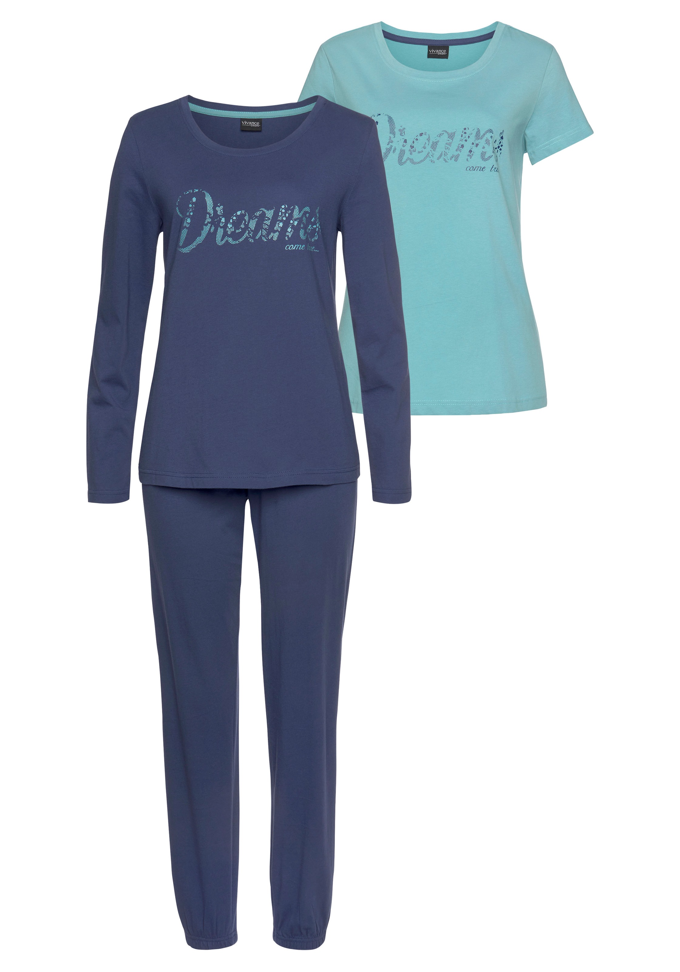 Vivance Dreams Pyjama (Set, 3 teilig) mit Frontschriftzug
